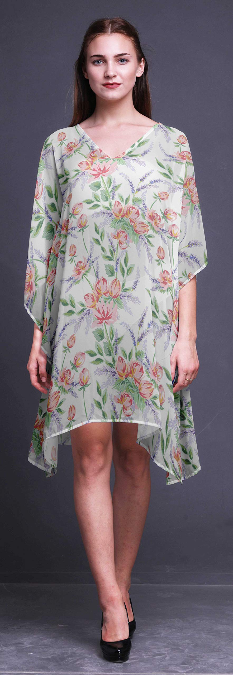 Bimba Women's Short Caftan Midi Dress - Beach Cover Up, Swimwear Wrap, Boho Summer Dress for Pool, Vacation & Resort Wear