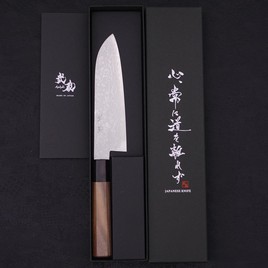 Premium Santoku Knife 7 Inch - VG-10 Damascus Steel Blade with Walnut Handle - Japanese Kitchen Knife for Slicing, Dicing & Chopping Vegetables, Meat & Fish - Perfect for Home Chefs & Professional Cooks