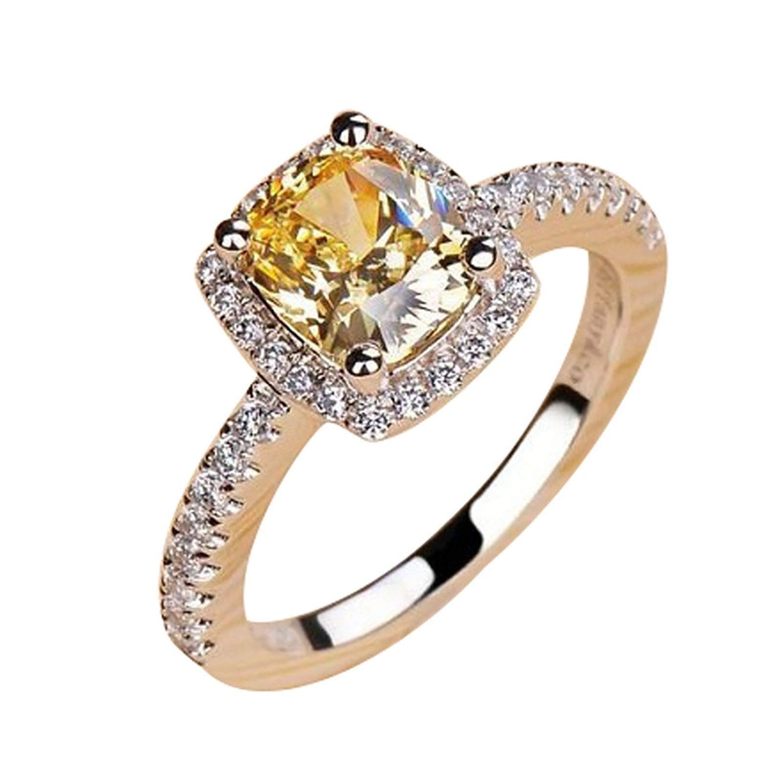 Reokoou Adjustable Gold Plated Zircon Ring for Women - Elegant Bridal Wedding Engagement Jewelry Band - Perfect for Proposals, Anniversaries & Special Occasions