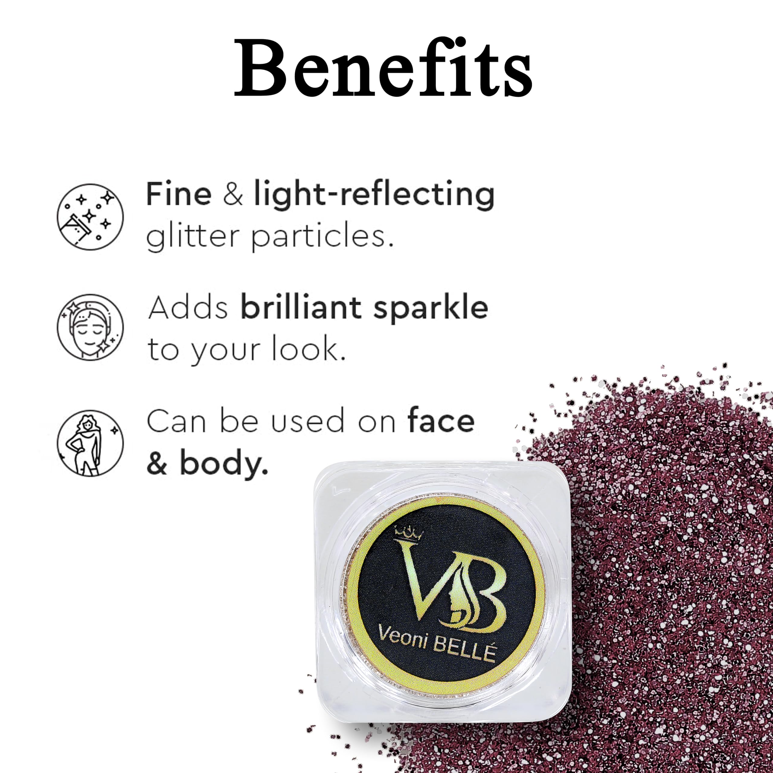 Veoni Belle HD Holographic Loose Glitter Eyeshadow - Ruby Red (5g) | Long-Lasting Eye Makeup for Parties, Halloween & Special Occasions