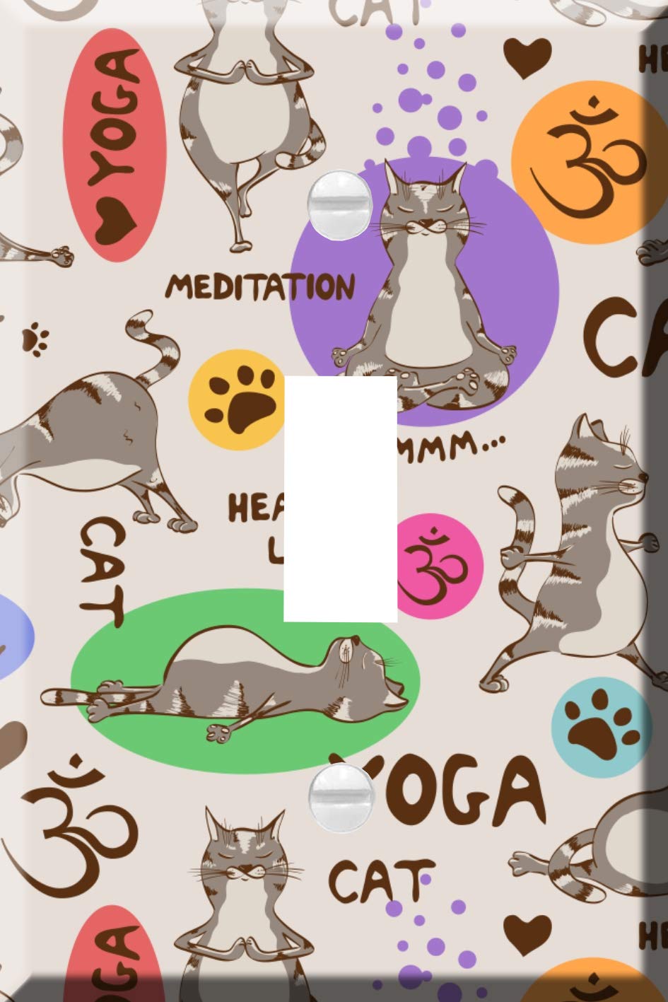 Single Toggle Light Switch Cover Plate - Funny Cartoon Gray Cat Yoga Design | Decorative Wall Plate for Bedroom, Living Room & Office