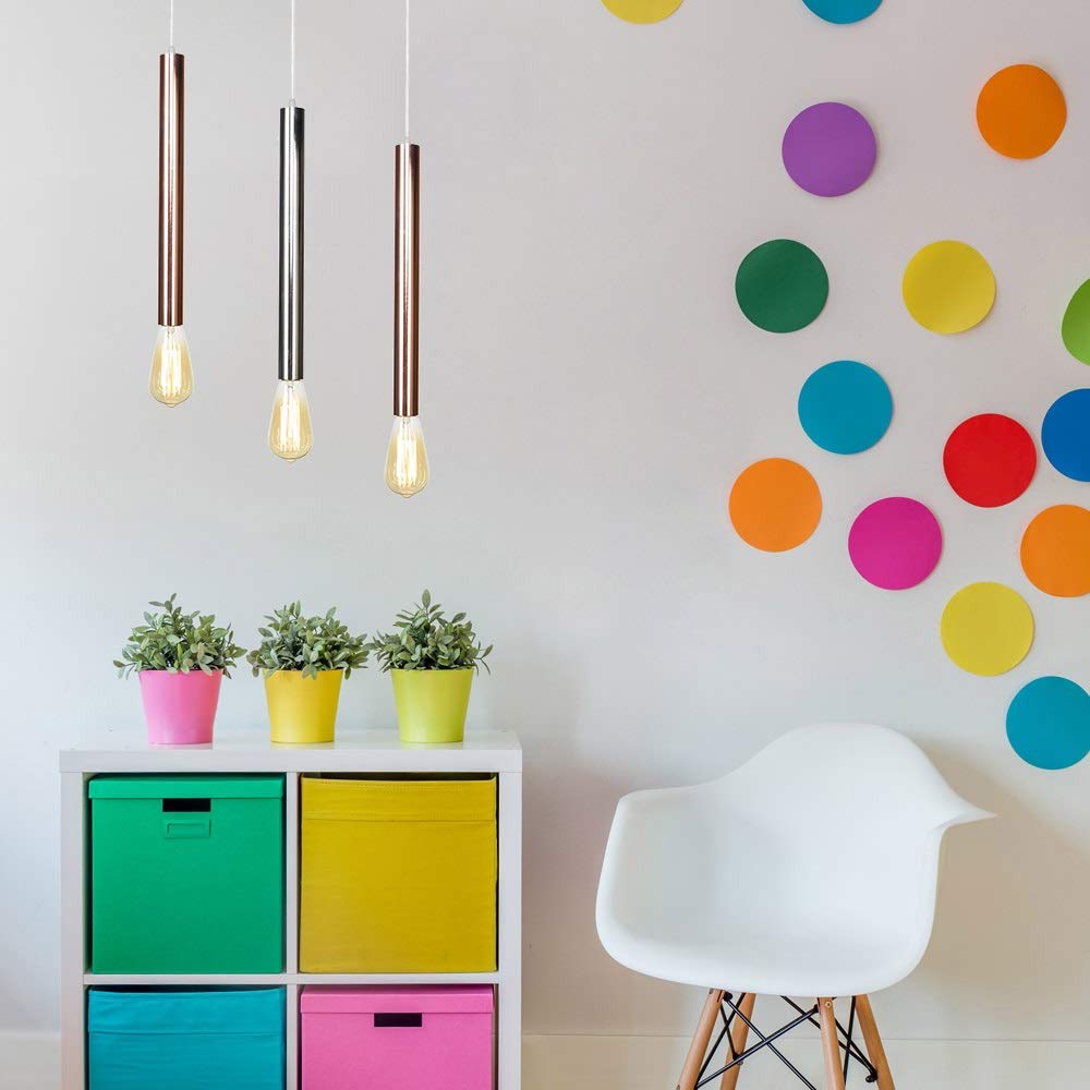 Modern Cylinder Pendant Light - Adjustable Chrome/Rose Gold Ceiling Lamp for Kitchen Island, Dining Room & Restaurant Decor | Dimmable Hanging Light Fixture with Lamp Holder
