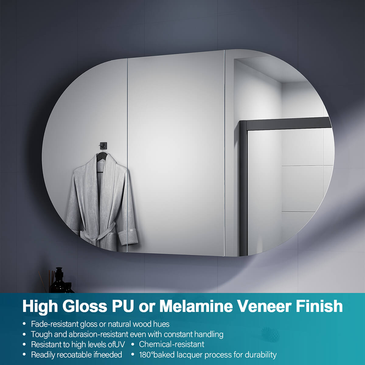 Black 1200x750mm Oval Mirror Cabinet with Storage - Wall Mounted or Recessed Medicine Cabinet for Bathroom, Shaving & Makeup Organization (Perfect for Small Bathrooms & Vanities)