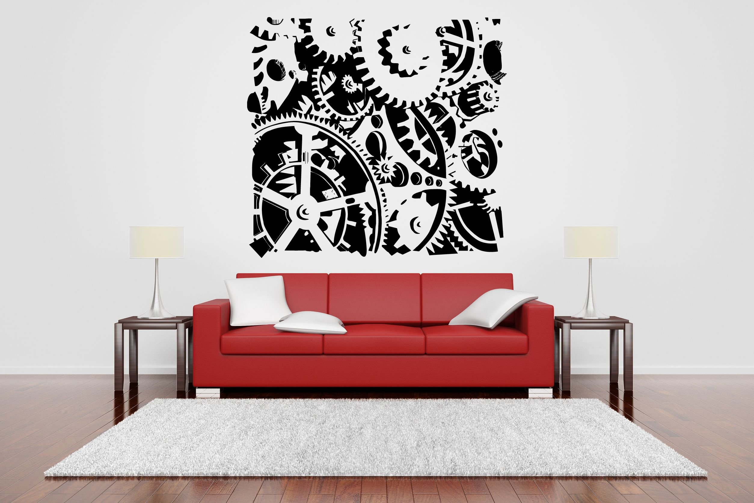 Wall Art Vinyl Sticker Mural Decal - Large Gears Clock Design for Industrial Room Decor | Perfect for Living Room, Bedroom & Office Wall Decorations