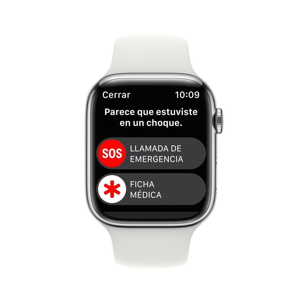 Apple Watch Series 8 (GPS + Cellular) 45mm Silver Stainless Steel Case with White Sport Band - Perfect for Fitness Tracking, Workouts & Everyday Wear