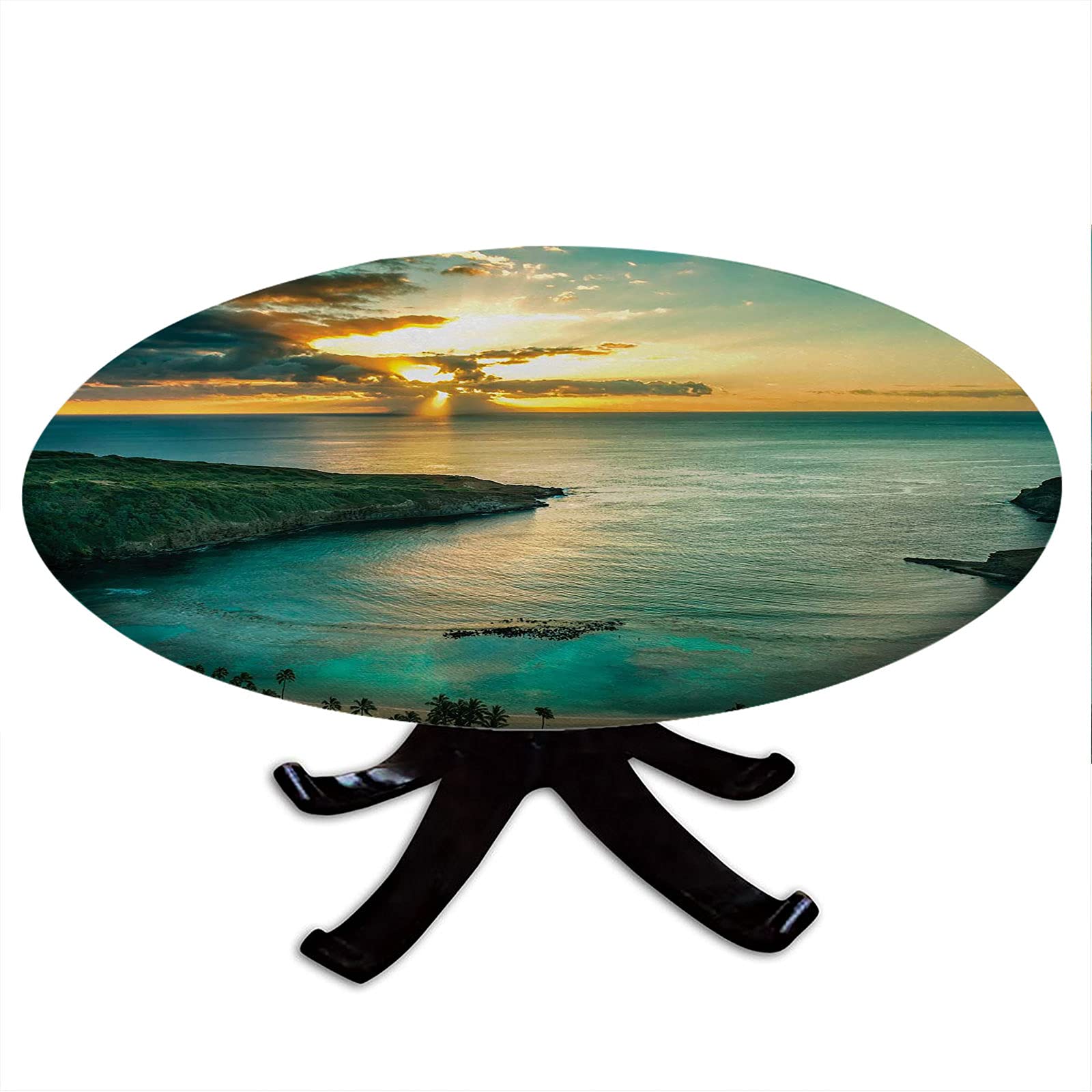 Hawaiian Round Tablecloth with Elastic Edges - Sunrise Over Hanauma Bay Oahu Hawaii Design, Fits 31