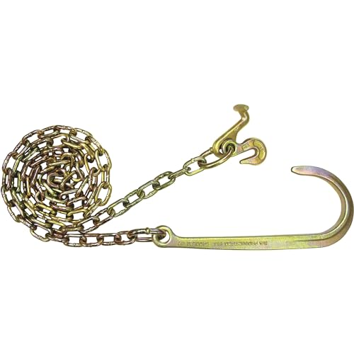 8ft Heavy Duty Chain with 15in J Hook, T Hook & Grab Hook - Model N711-6B for Towing, Lifting & Securing Loads - Ideal for Construction, Farm & Industrial Use