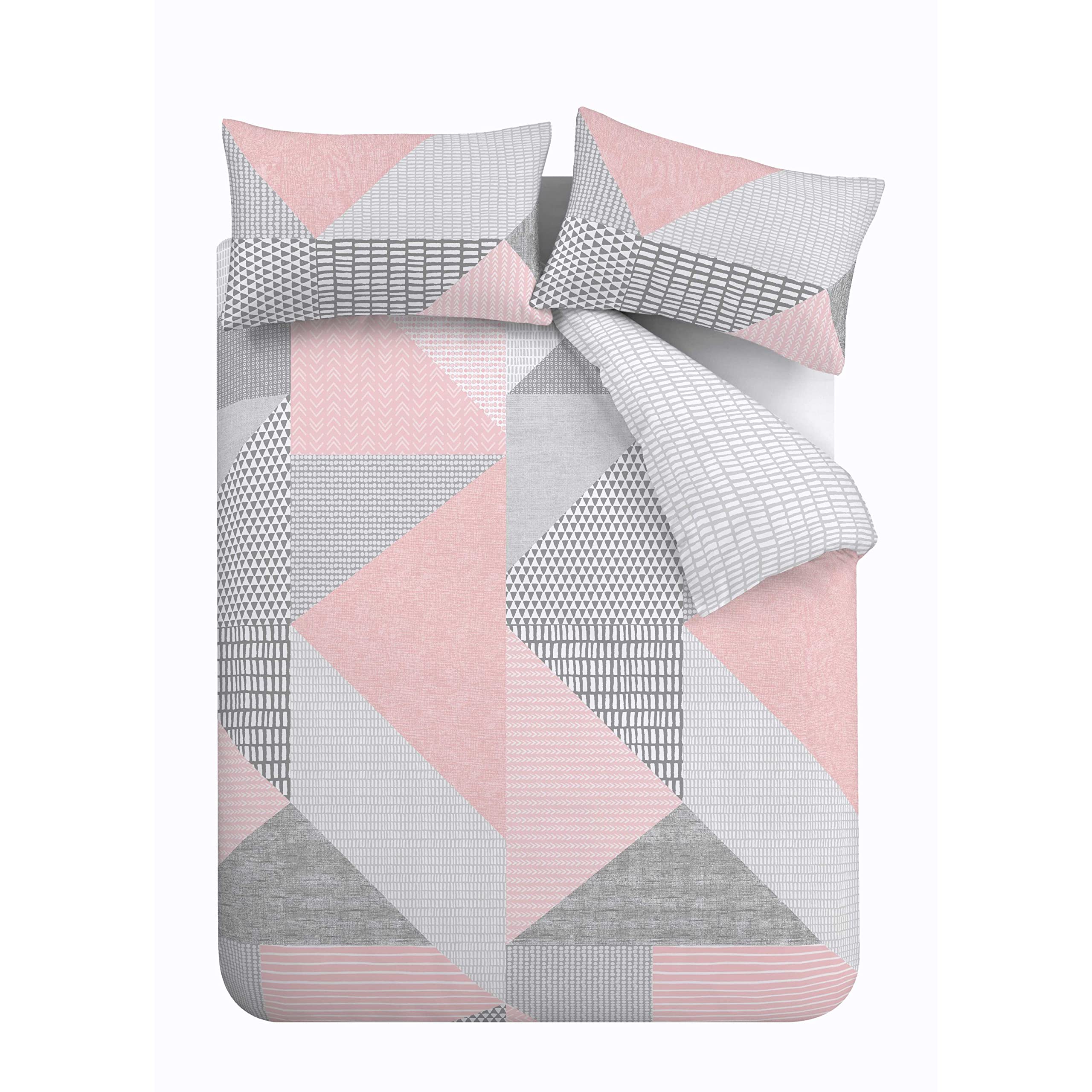 Catherine Lansfield Larsson Geo Pink Double Duvet Cover Set with Pillowcases - Soft Geometric Bedding for Master Bedroom & Guest Room
