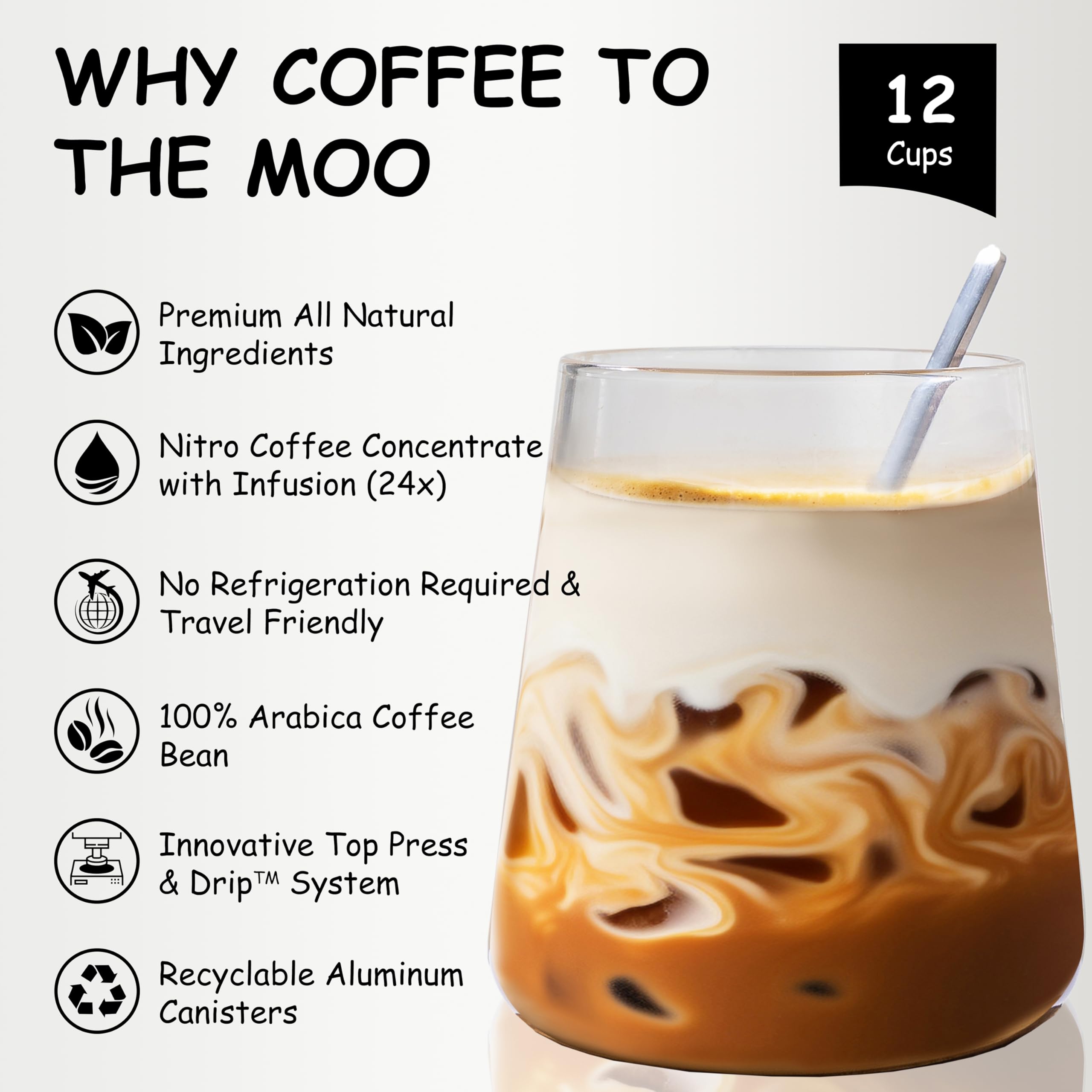 Nitro Cold Brew Coffee Concentrate with Rose Collagen & Vitamin C - Hair, Skin & Nails Support | Instant Hot or Iced Coffee | Travel-Friendly, No Refrigeration Needed (12 Servings) | Perfect for Office, Gym & Outdoor Adventures