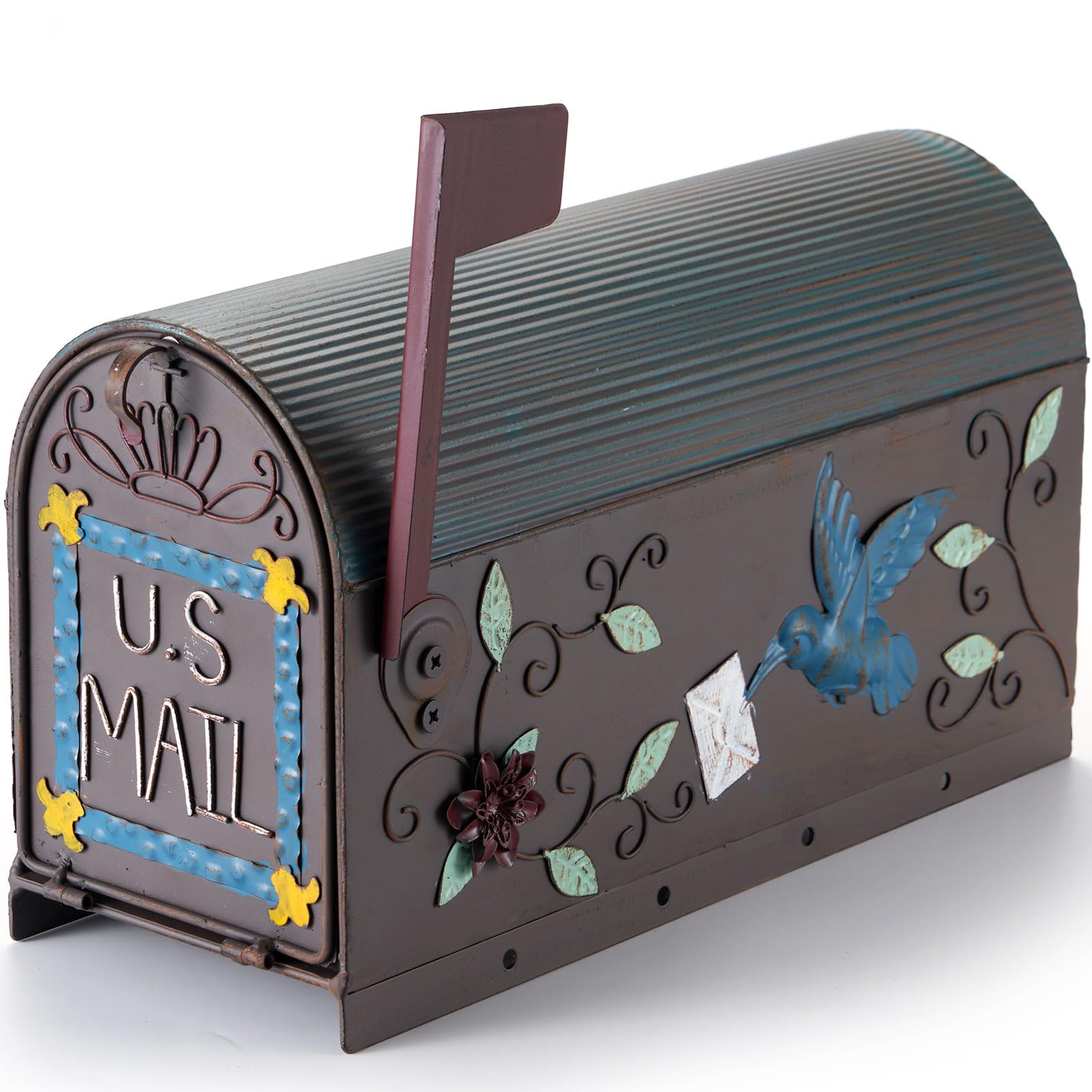 Heavy Duty Outdoor Mailbox - Rust-Resistant Post Mount Mailbox with Decorative Rusty-Bird Design for Courtyard, Garden & Front Yard - Perfect for Home, Villa & Rural Mail Delivery