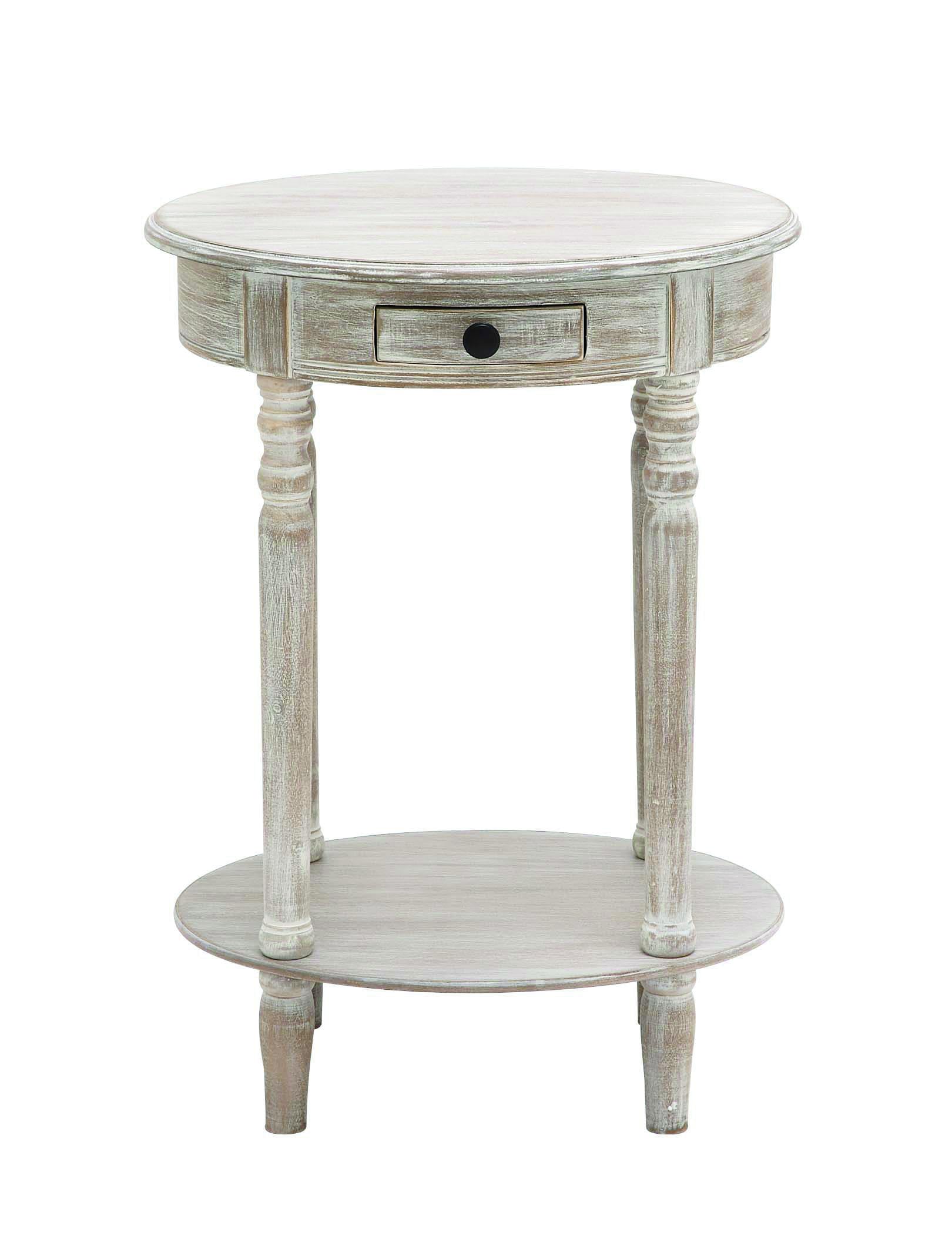 Deco 79 Whitewashed Light Brown Oval Wood Side End Table with 1 Drawer & Shelf, Turned Legs - 20