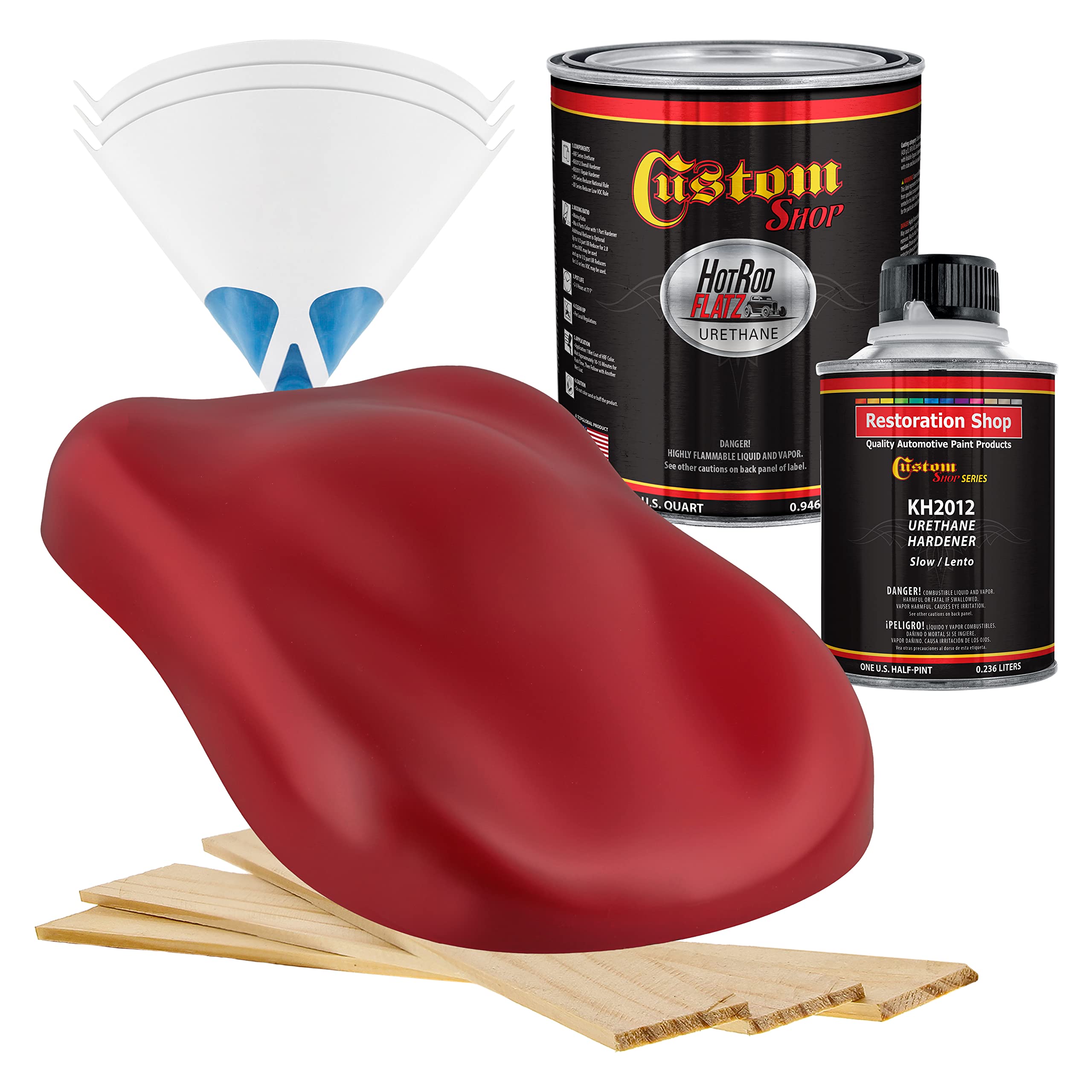 Custom Shop Graphic Red Hot Rod Flatz Flat Matte Satin Urethane Auto Paint - Complete Quart Paint Kit (4:1 Mix Ratio) | Professional Low Sheen Automotive Coating for Cars & Trucks | Ideal for Hot Rod Restoration & Custom Vehicle Projects
