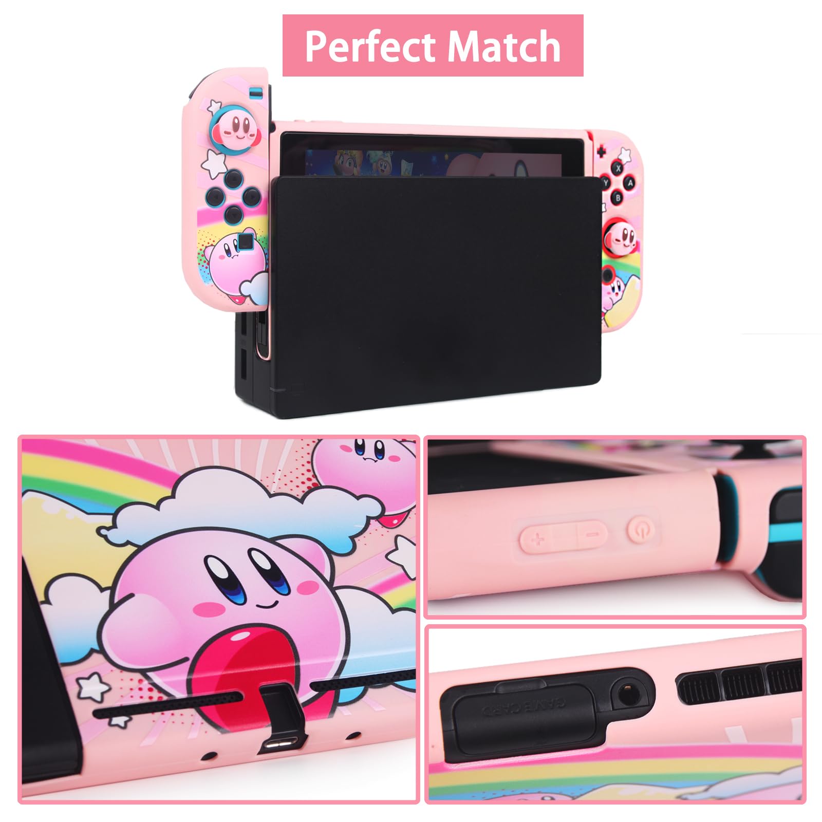 Premium Silicone Protective Case for Nintendo Switch - Soft Full Skin Cover with Cute Kirby Design, Shockproof & Slim Grip Case for Enhanced Gaming Comfort - Perfect for Travel, Home Play, and On-the-Go Protection