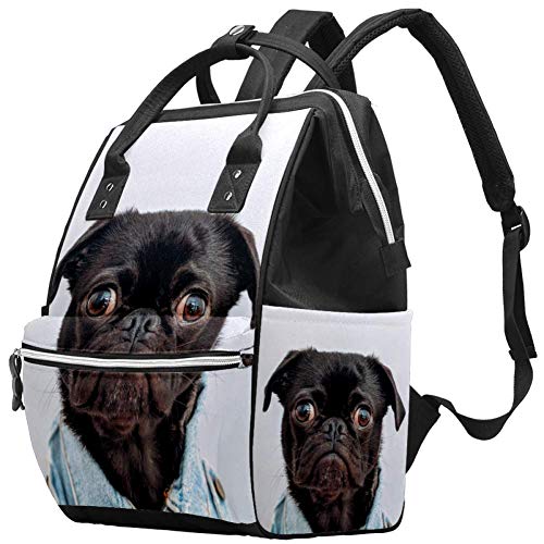 LORVIES Pug Dog Cowboy Diaper Backpack - Large Travel Bag for Parents