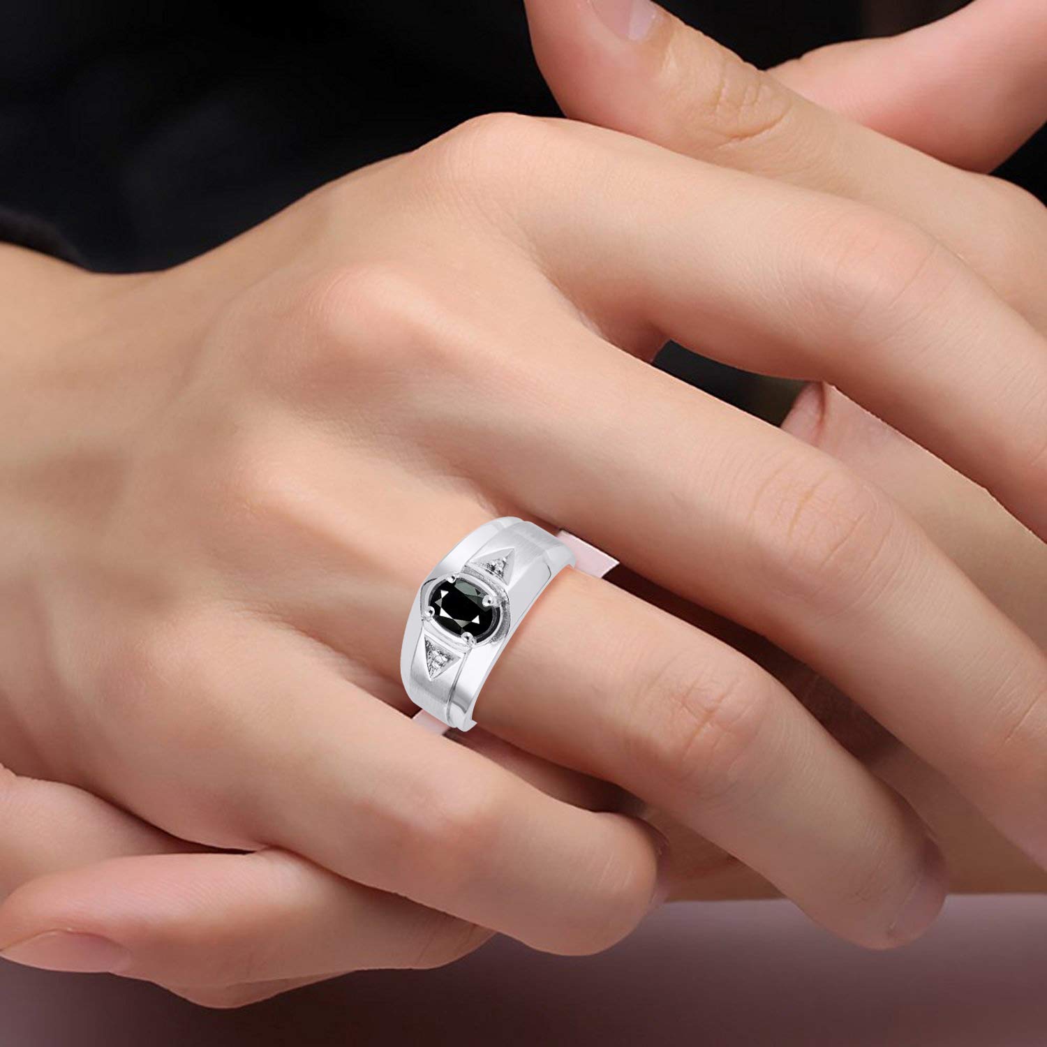 Rylos Men's Classic 7x5mm Oval Gemstone & Diamond Ring - Sterling Silver Birthstone Rings for Men (Sizes 8-13) | Elegant Wedding, Anniversary & Gift Jewelry for Him