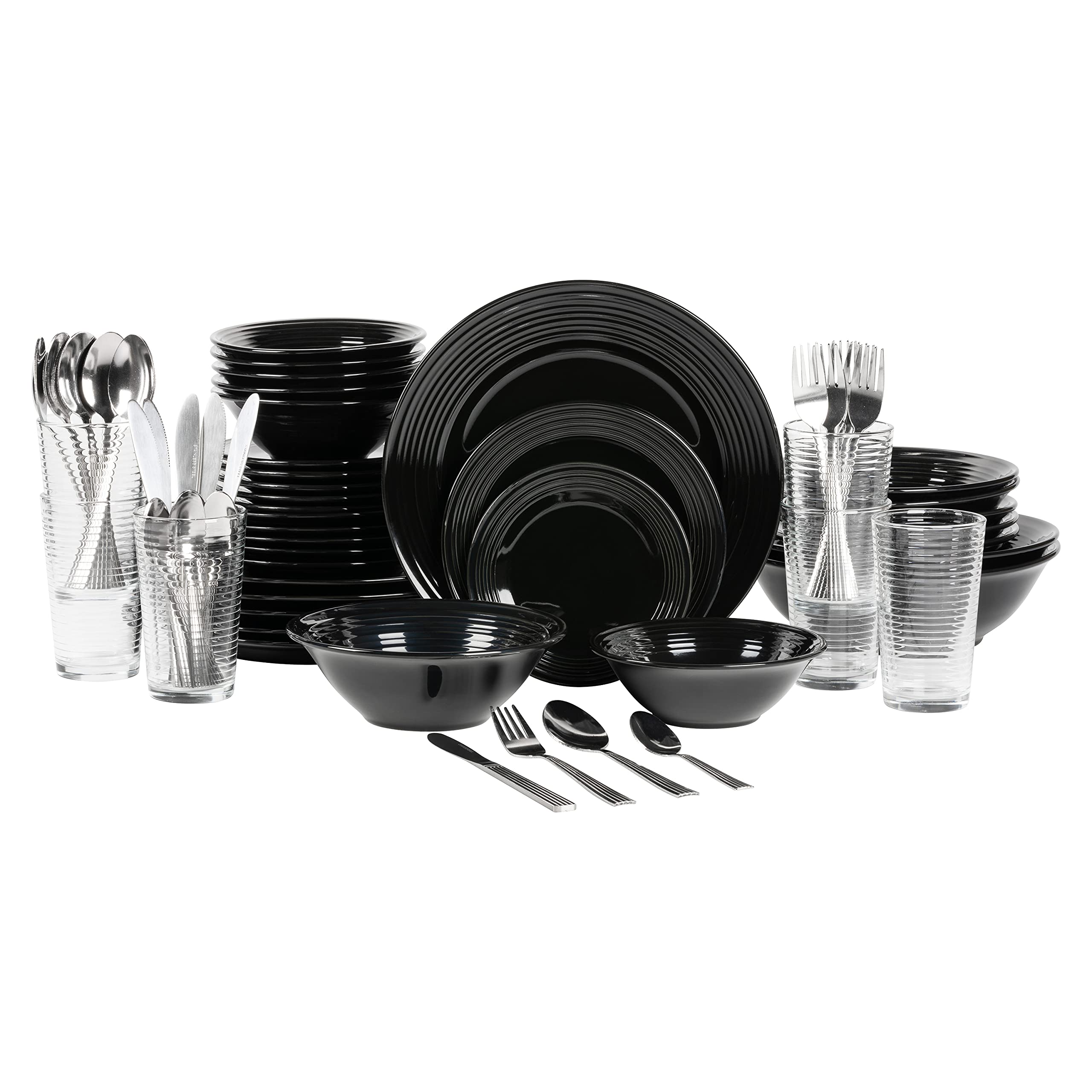10-Piece Strawberry Street Nova Black Round Dinnerware Set - Service for 6 | Elegant Tableware for Everyday Dining, Dinner Parties & Holiday Entertaining