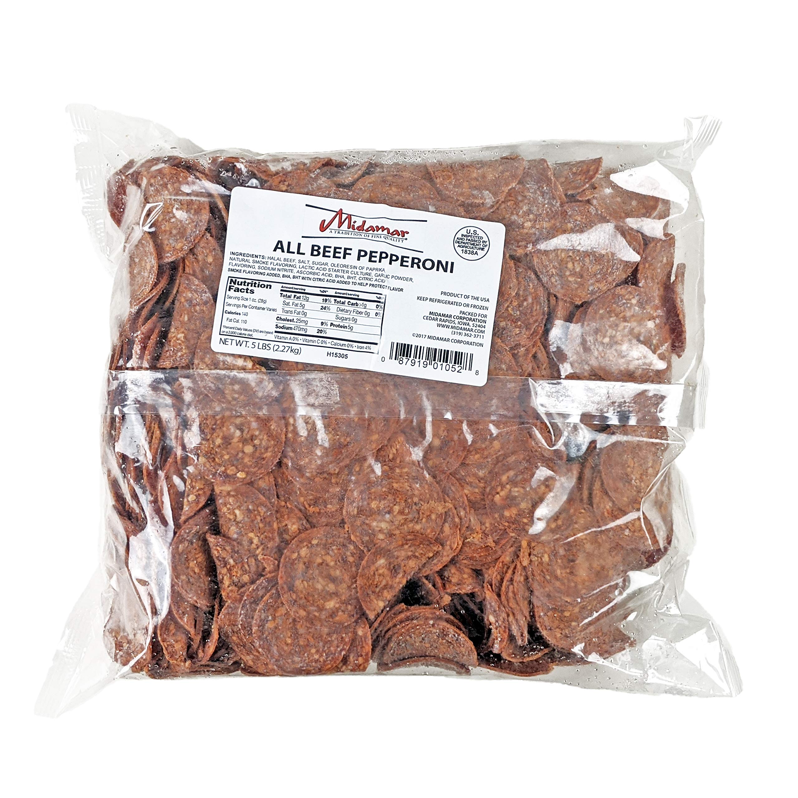 Halal Beef Pepperoni Slices - Fully Cooked, 5 lb Bulk Pack - Perfect for Pizza Toppings, Sandwiches & Charcuterie Boards