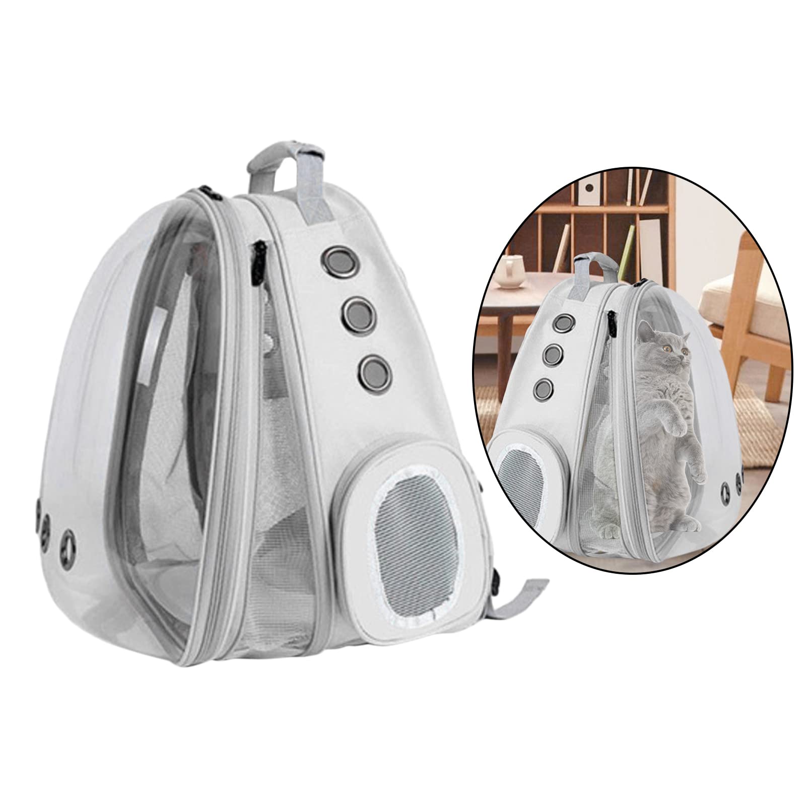 Enakshi Expandable Cat Carrier Backpack - Transparent Bubble Design for Front & Back, Gray Pet Travel Bag | Durable & Comfortable for Cats & Small Dogs | Perfect for Air Travel, Vet Visits & Outdoor Adventures
