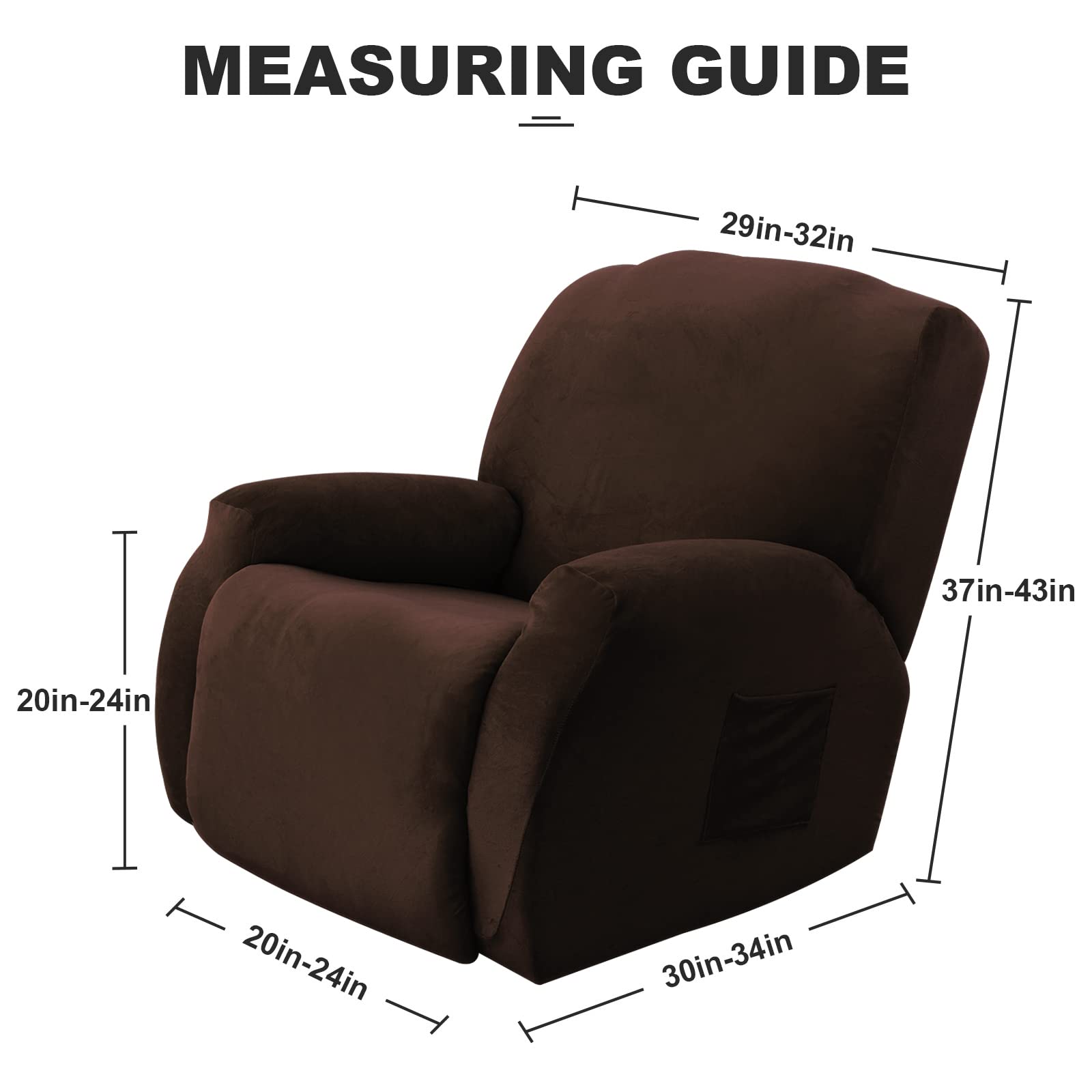 OKYUK 4-Piece Recliner Slipcover Set - Oversized Stretch Sofa Cover for Single Seat Recliners, Soft Velvet Fabric Furniture Protector, Machine Washable (Coffee Brown) - Perfect for Living Room, Home Theater & Office Chairs
