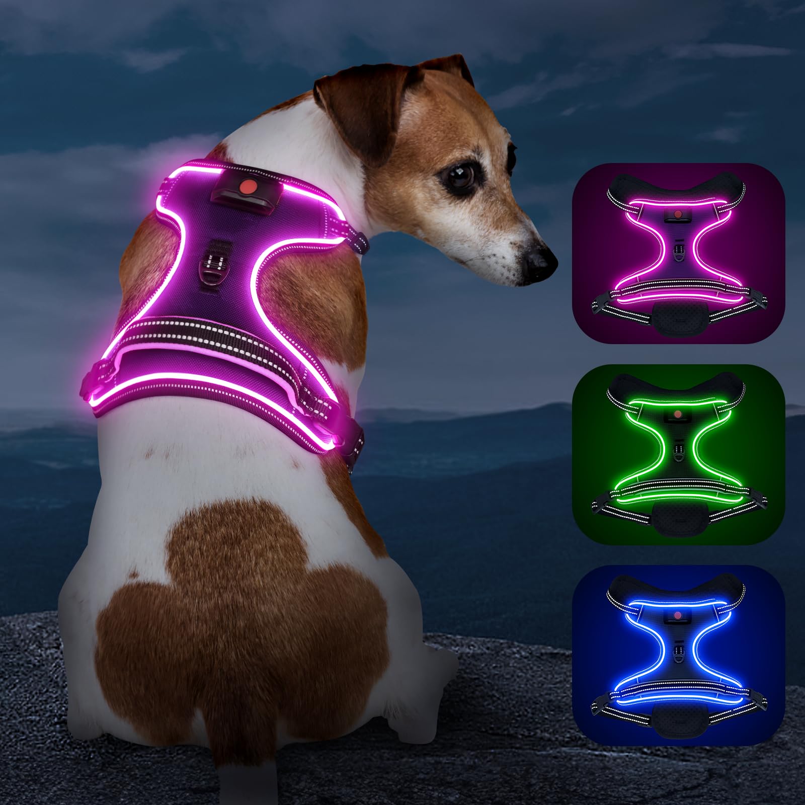 Rechargeable LED Dog Harness with Handle - No Pull Light Up Safety Vest for Small, Medium & Large Dogs | Adjustable Soft Night Walking Gear for Pets | Perfect for Evening Walks, Jogging & Outdoor Adventures