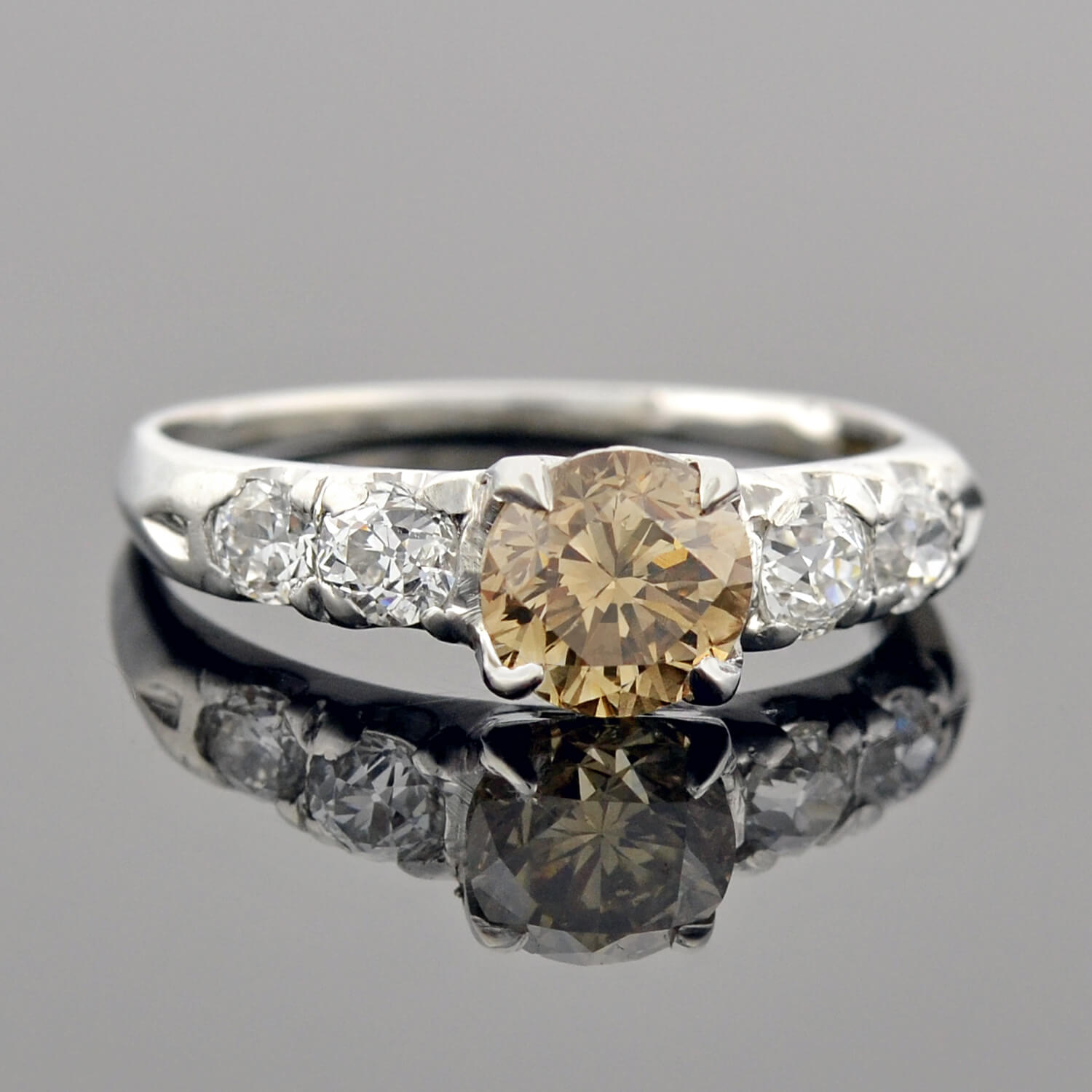 Exquisite Late Art Deco Platinum Champagne Diamond Engagement Ring - 1.09ct Center Stone, Vintage Inspired Wedding Band, Perfect for Proposals, Anniversaries & Special Occasions