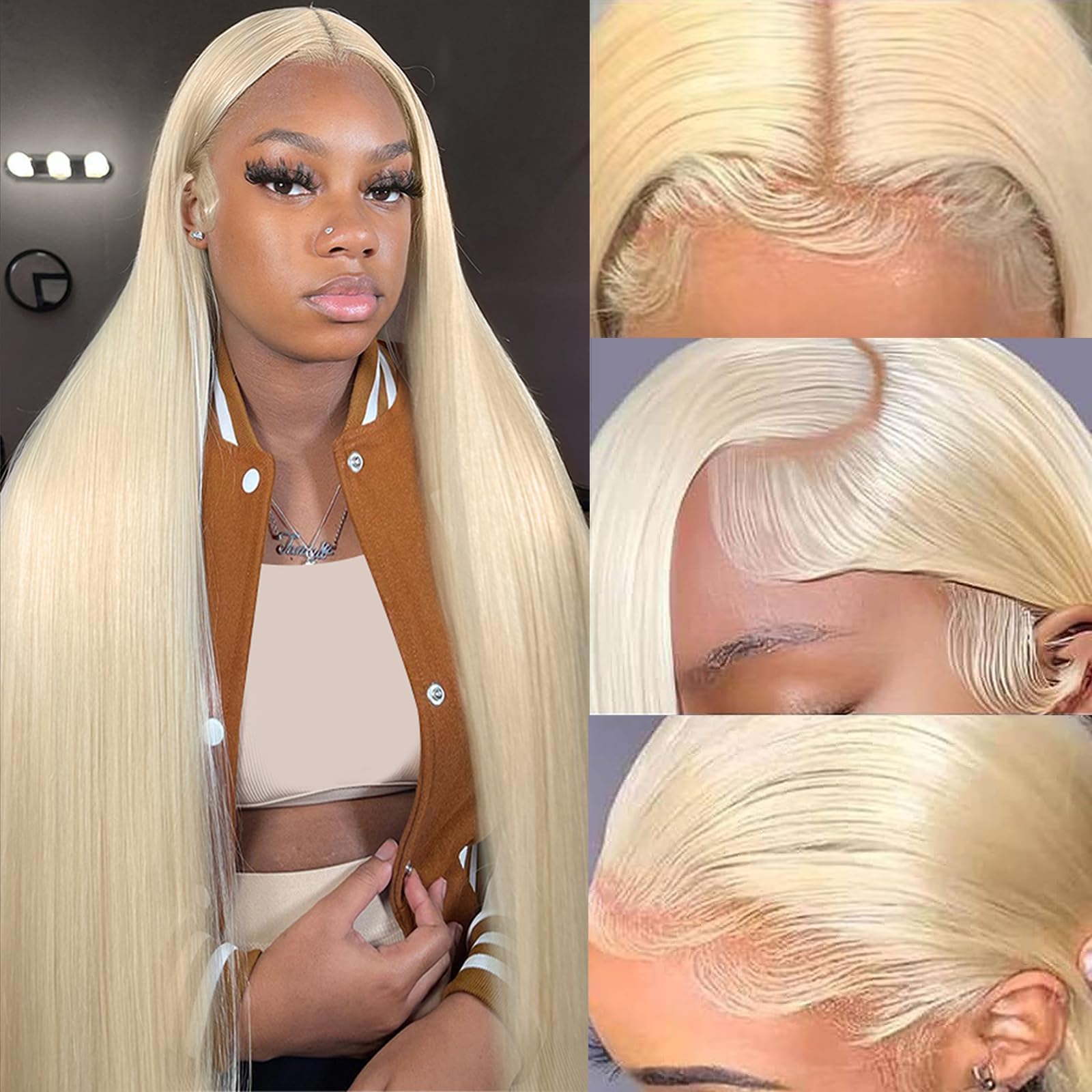 613 Lace Front Wig Human Hair 13x4 Straight Blonde Glueless Wigs - 28 Inch HD Lace Frontal Wig with Pre Plucked Hairline & Bleached Knots - 250% Density 12A Human Hair Wigs for Black Women - Perfect for Daily Wear, Cosplay, and Special Occasions