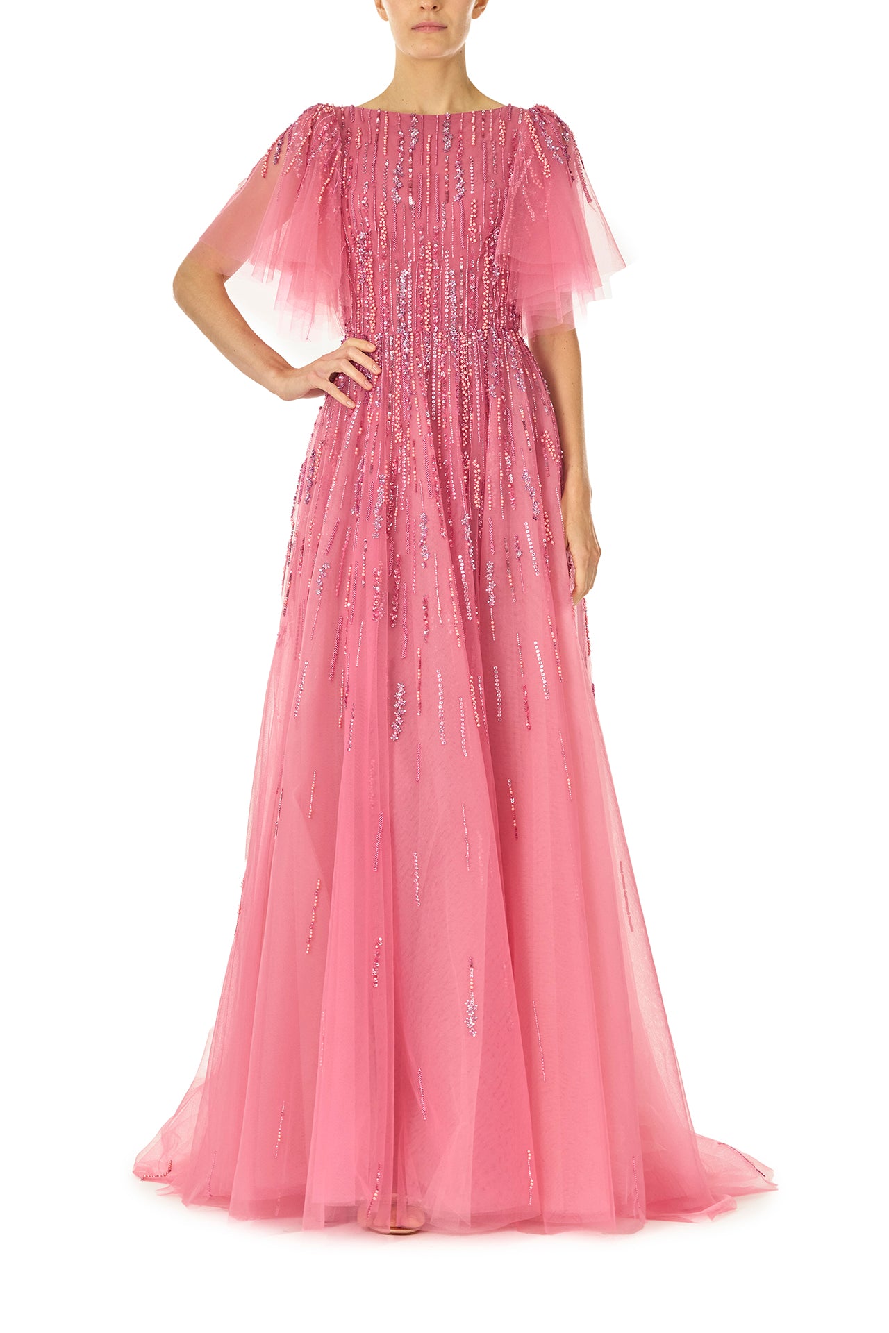 Embroidered Flutter Sleeve Maxi Dress for Women - Elegant Boho Summer Evening Gown for Weddings, Parties & Beach Vacations