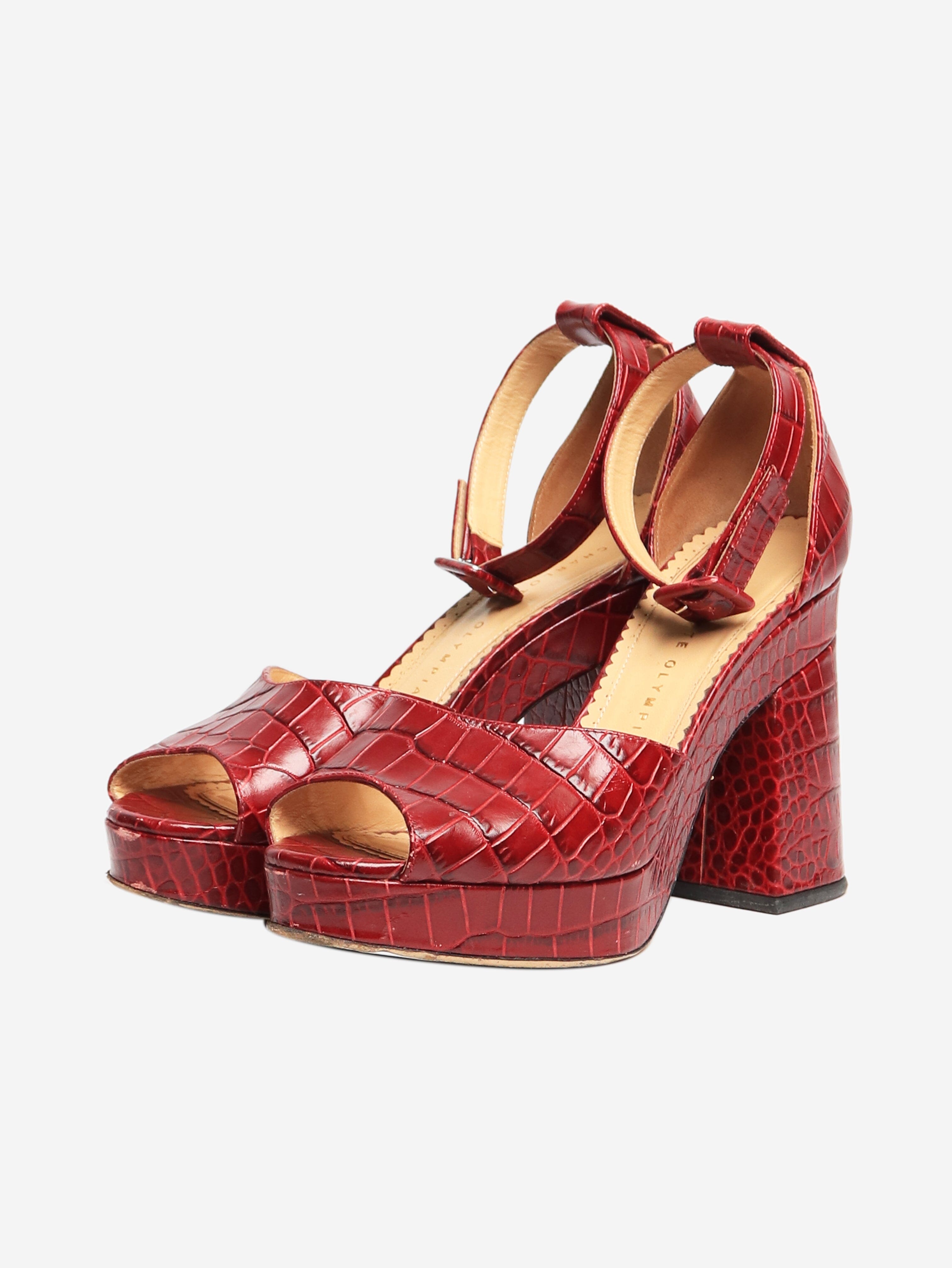 Cherry Red Croc Embossed Platform Heels Women's Size EU 38 (US 8) - Stylish High Heels for Parties, Weddings & Night Out