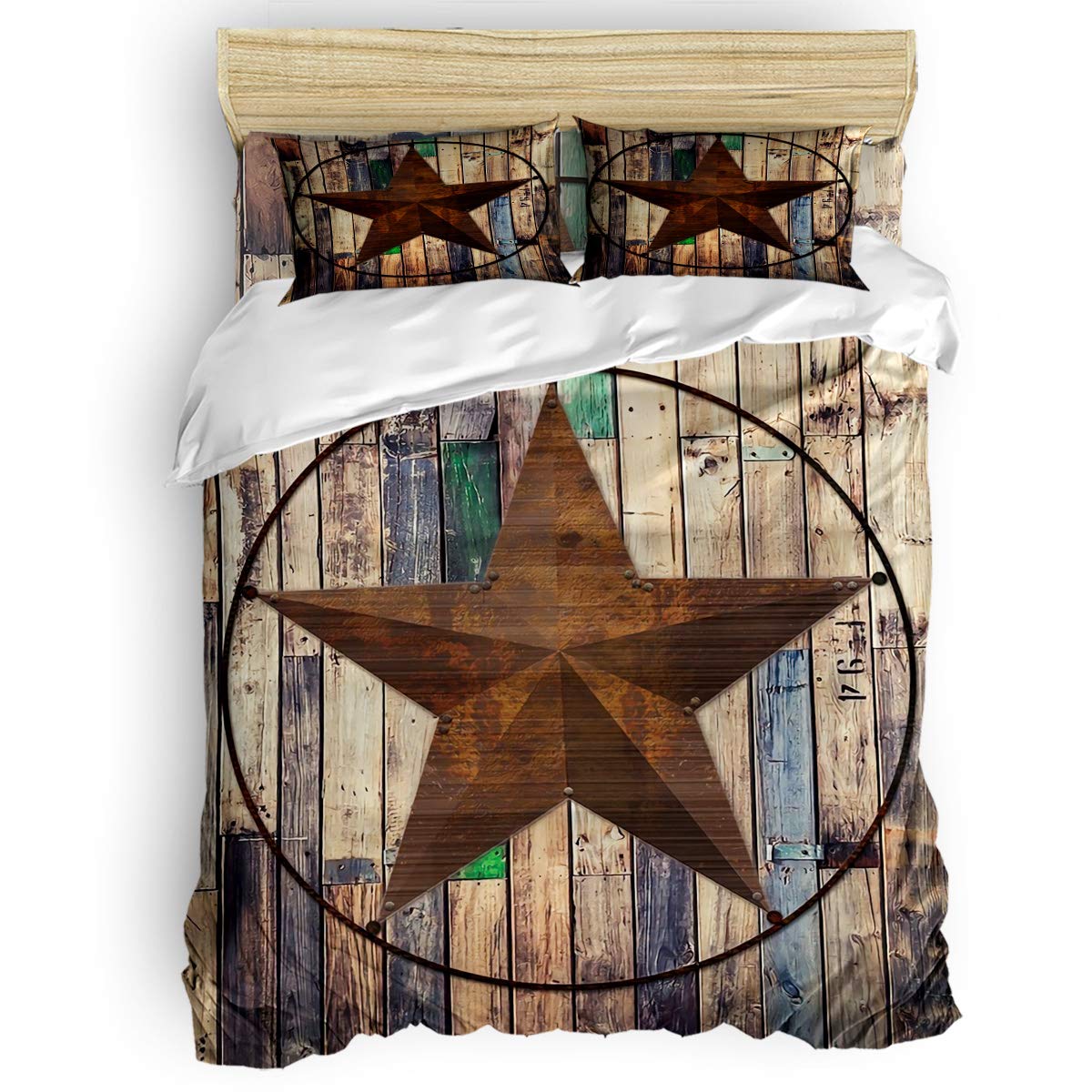 Rustic Barn Star 3-Piece Bedding Set - Vintage Western Texas Star Comforter, Duvet Cover & Pillowcases for Kids, Teens & Adults (Twin Size) - Perfect for Farmhouse, Country & Western Themed Bedrooms
