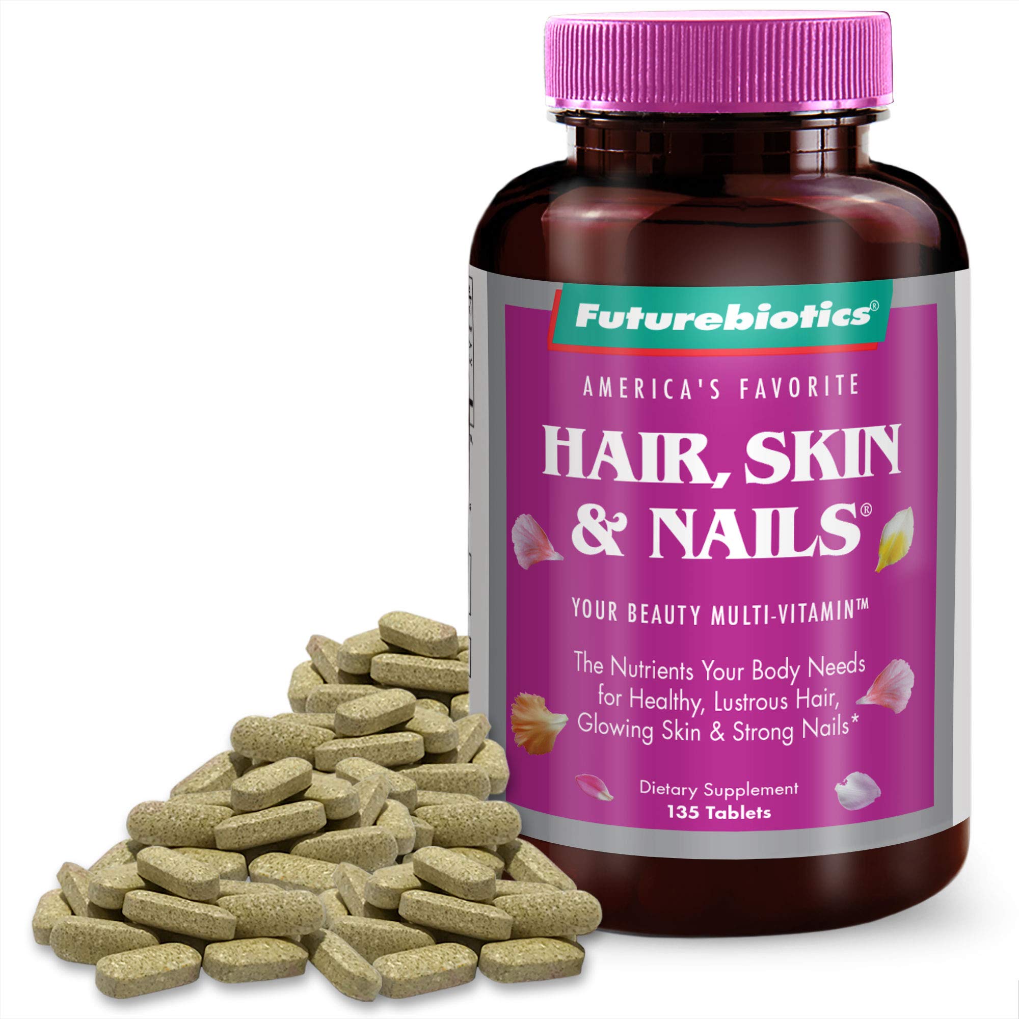 Futurebiotics Hair Skin & Nails Multivitamin Supplement - 135 Tablets for Stronger Hair, Glowing Skin & Healthy Nails - Beauty Vitamins for Women & Men - Daily Wellness & Anti-Aging Support
