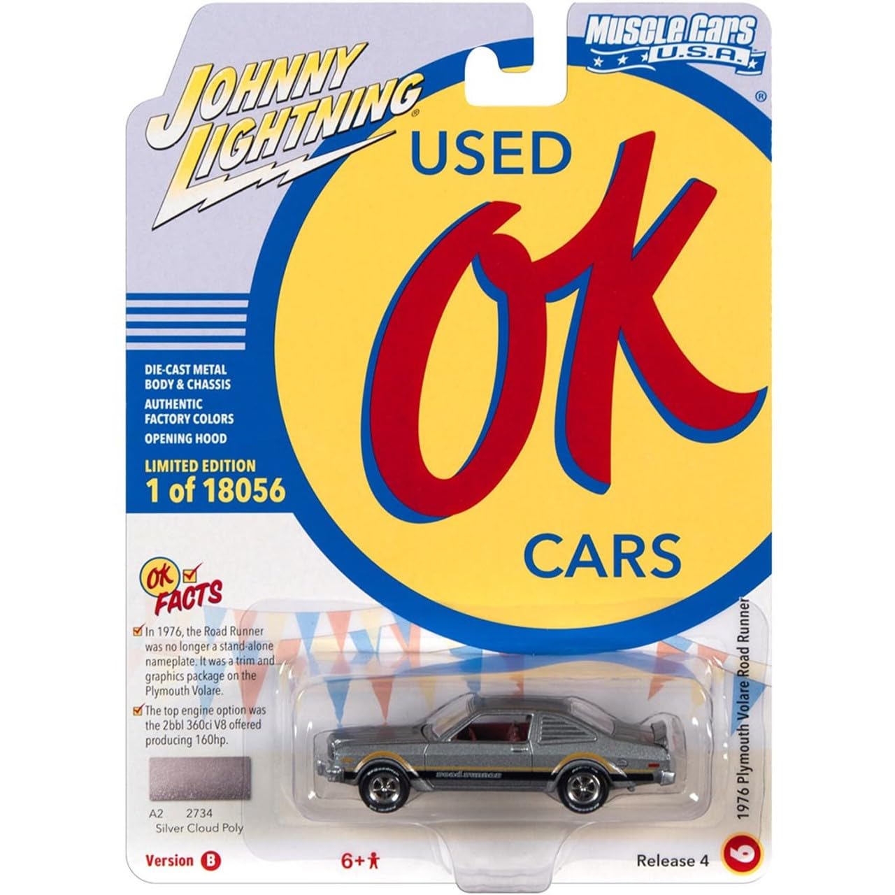 Johnny Lightning 1976 Plymouth Road Runner Diecast Model Car - 1:64 Scale Collectible Toy for Display, Gifts, and Racing Scenes