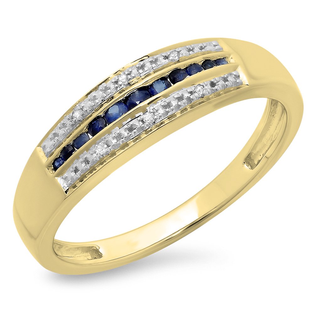 14K Solid Gold Blue Sapphire & White Diamond Stackable Ring for Women - Anniversary Wedding Band, Engagement Gift, Bridal Jewelry - Perfect for Stacking, Everyday Wear & Special Occasions
