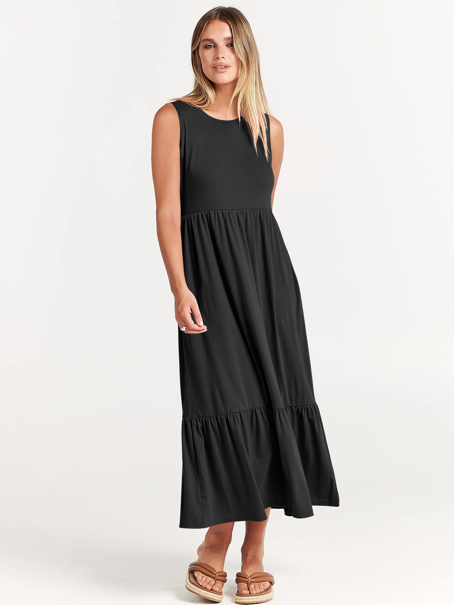 ANRABESS Women's Summer Sleeveless Crewneck Sundress - Flowy A-Line Tiered Maxi Beach Dress for Vacation, Casual Wear & Outdoor Activities