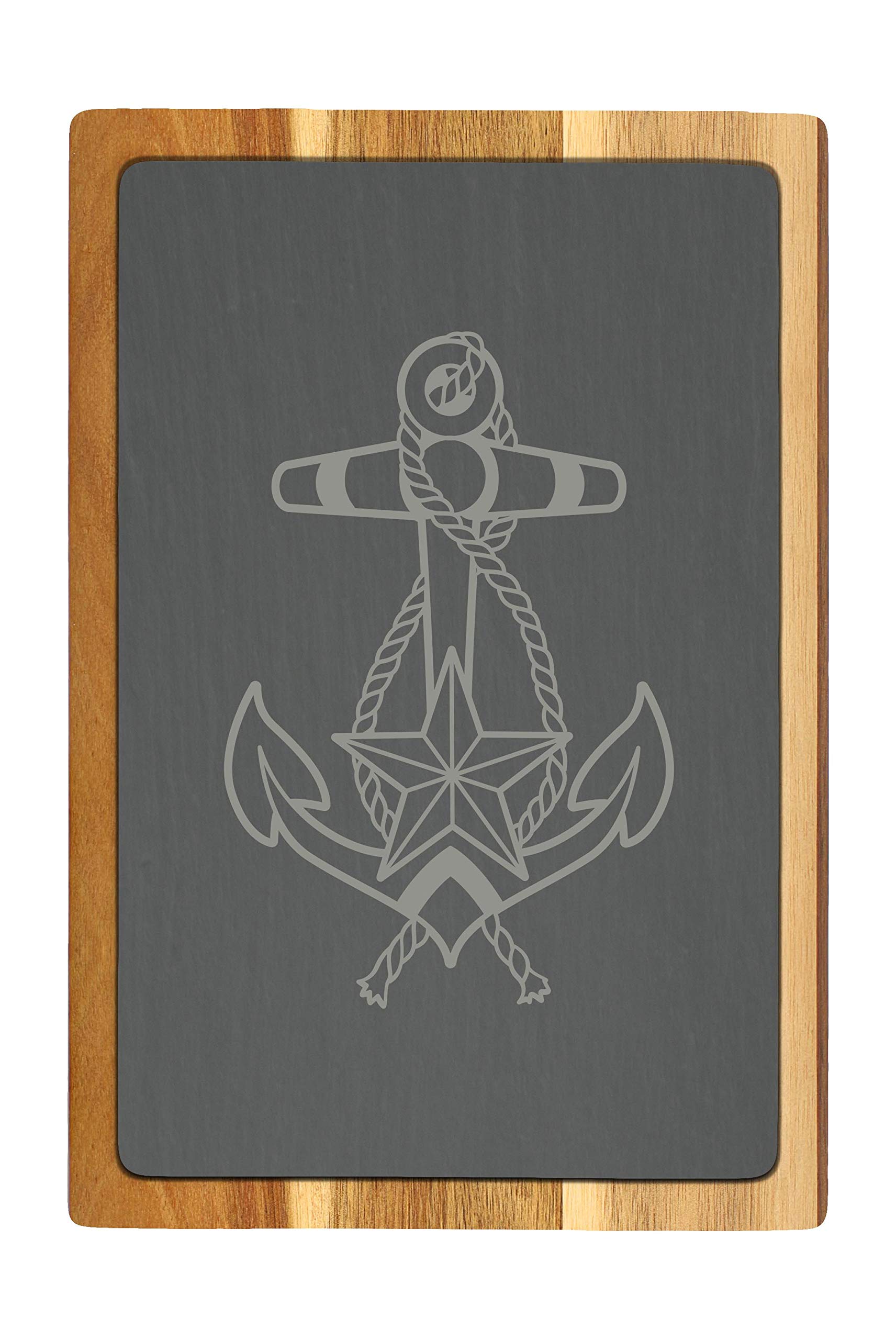Farmhouse Kitchen Decor - Nautical Boat Anchor Rectangle Slate Cutting Board for Cheese, Charcuterie & Serving | Rustic Coastal Home Decor & Housewarming Gift