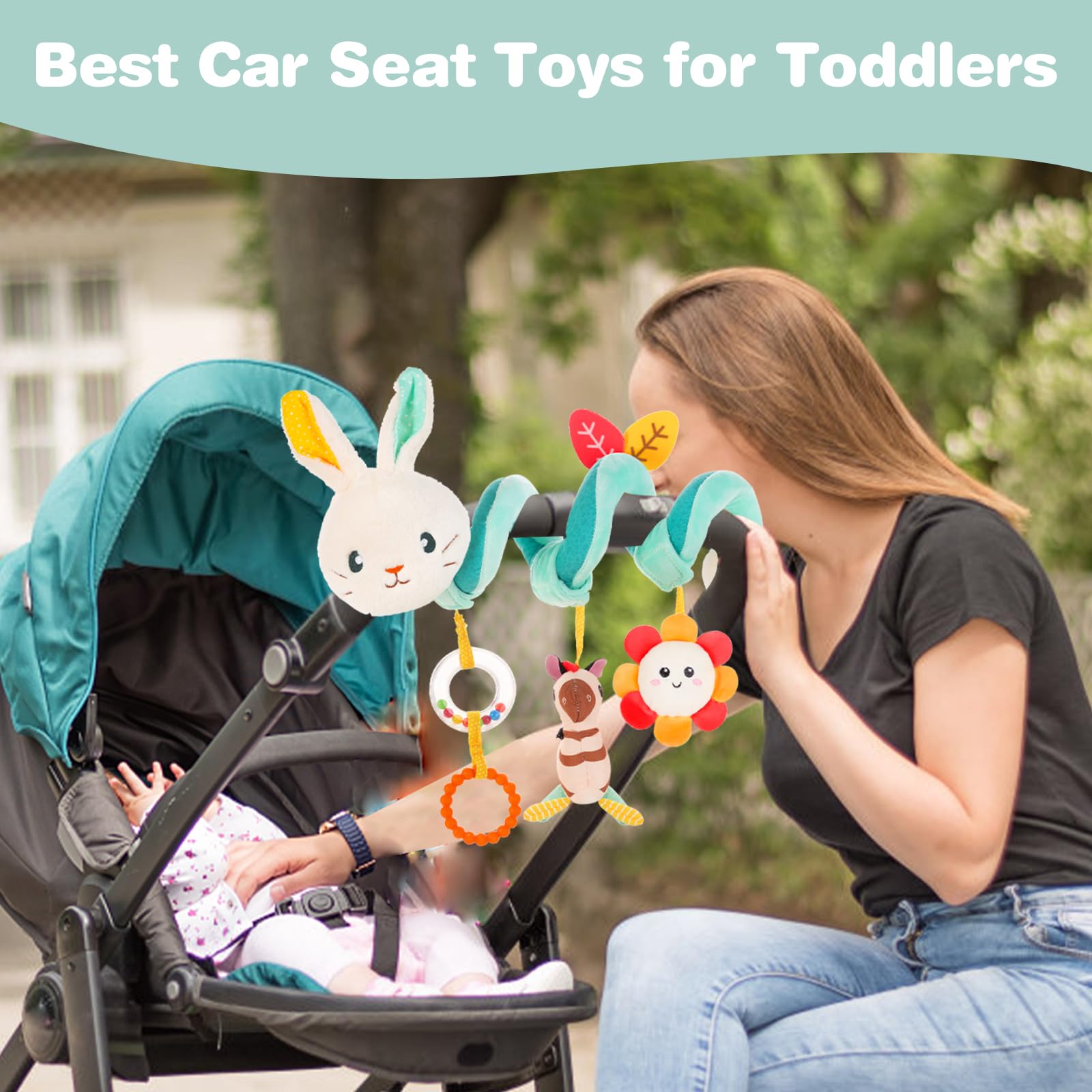 FATI Baby Car Seat Toys for 0-12 Months - Soft Sensory Rattles with Squeaker for Newborns & Infants | Stroller, Crib & Car Seat Attachable Developmental Toys | Perfect Baby Shower Gift for 0-3-6-9-12 Month Olds | Great for Travel, Playtime & Early Learning