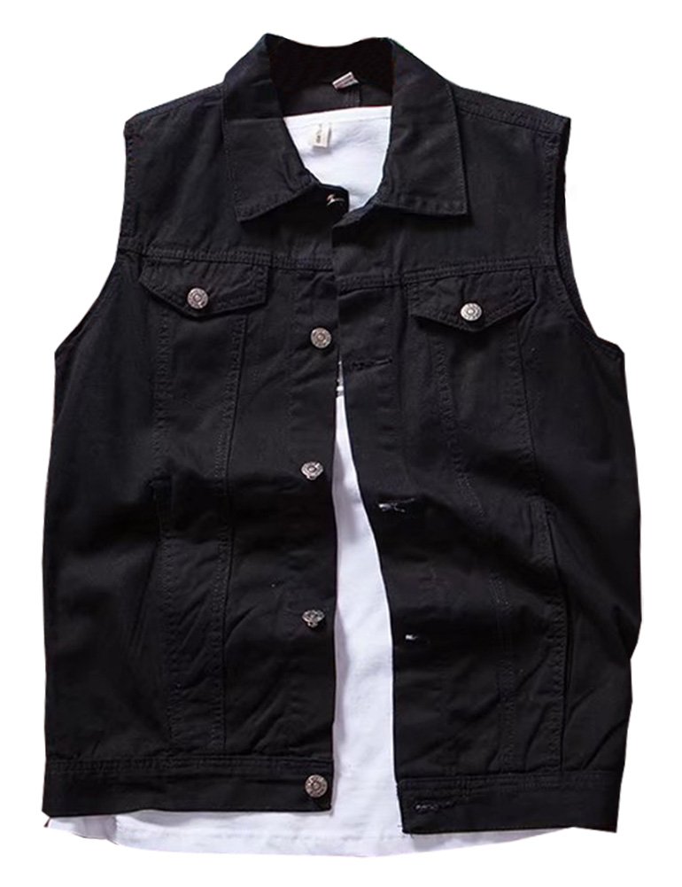 LifeHe Men's Ripped Sleeveless Denim Vest Jacket - Distressed Denim Biker Vest for Casual Outfits & Summer Streetwear