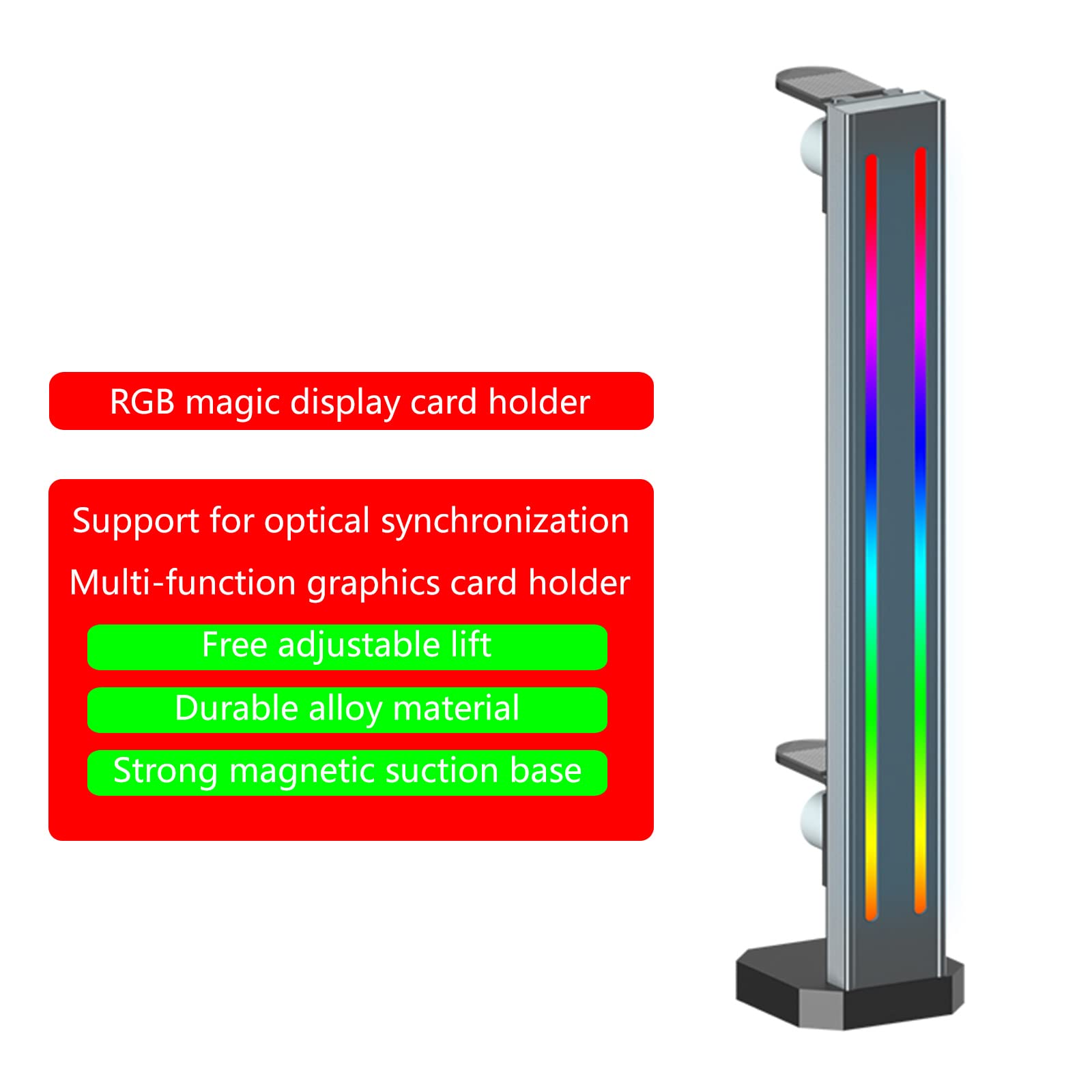 Adjustable ARGB Sync Graphics Card Bracket - Vertical GPU Support Stand with Height & Length Customization | Perfect for PC Gaming Rigs & Workstation Builds