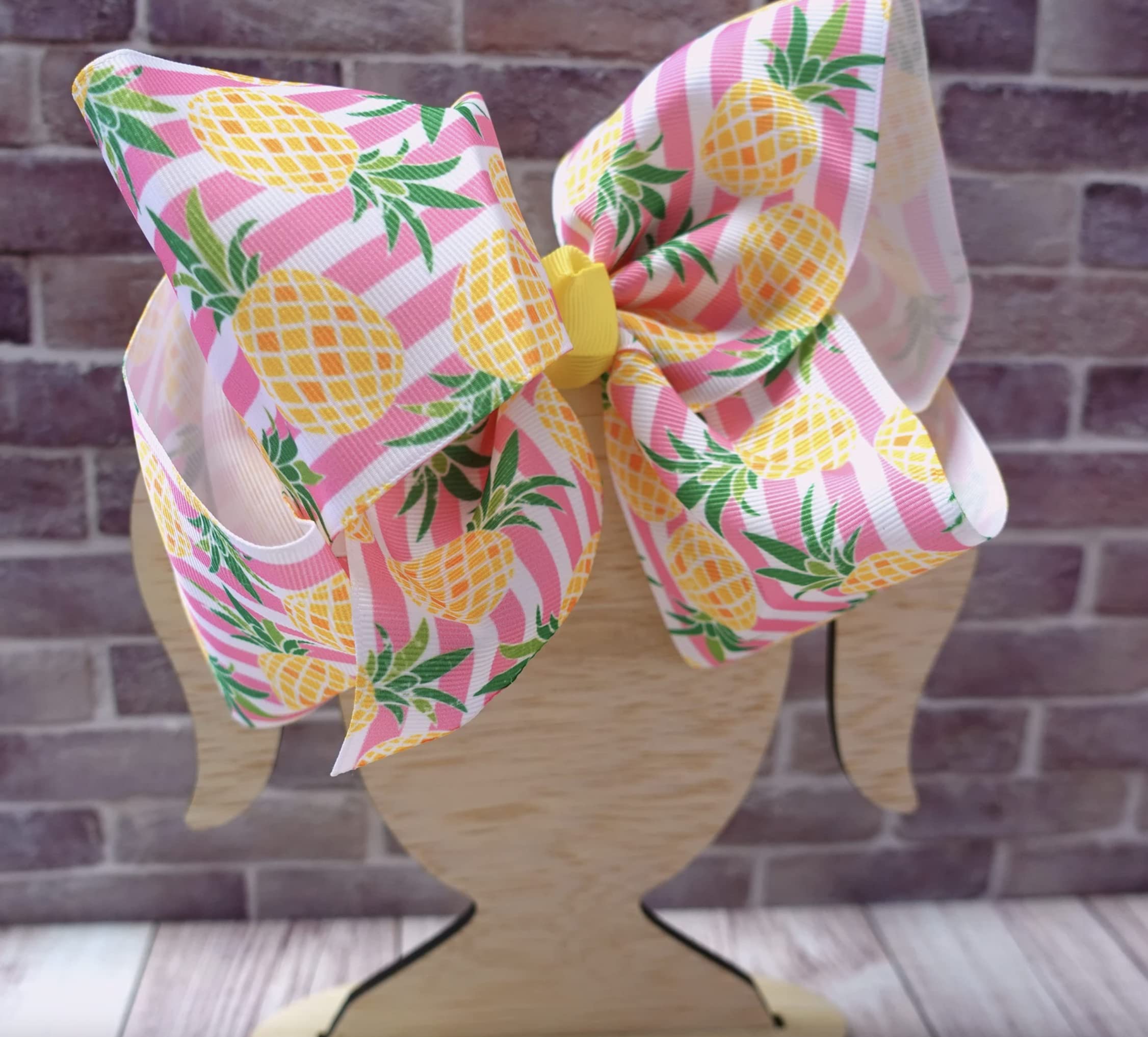 8-Inch Jumbo Handmade Grosgrain Ribbon Hair Bow with Alligator Clip - Pineapple Pink Stripe for Women & Girls | Perfect for Parties, Weddings & Everyday Hair Accessories