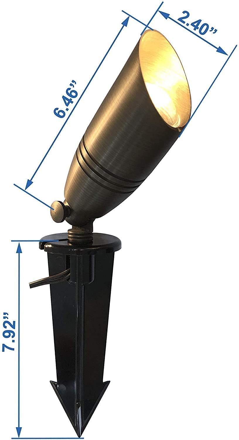 6 Pack H-A Solid Brass Landscape Spotlights - 12V Low Voltage Waterproof Outdoor Lights with Spike Stand for Garden, Pathway, and Yard Lighting