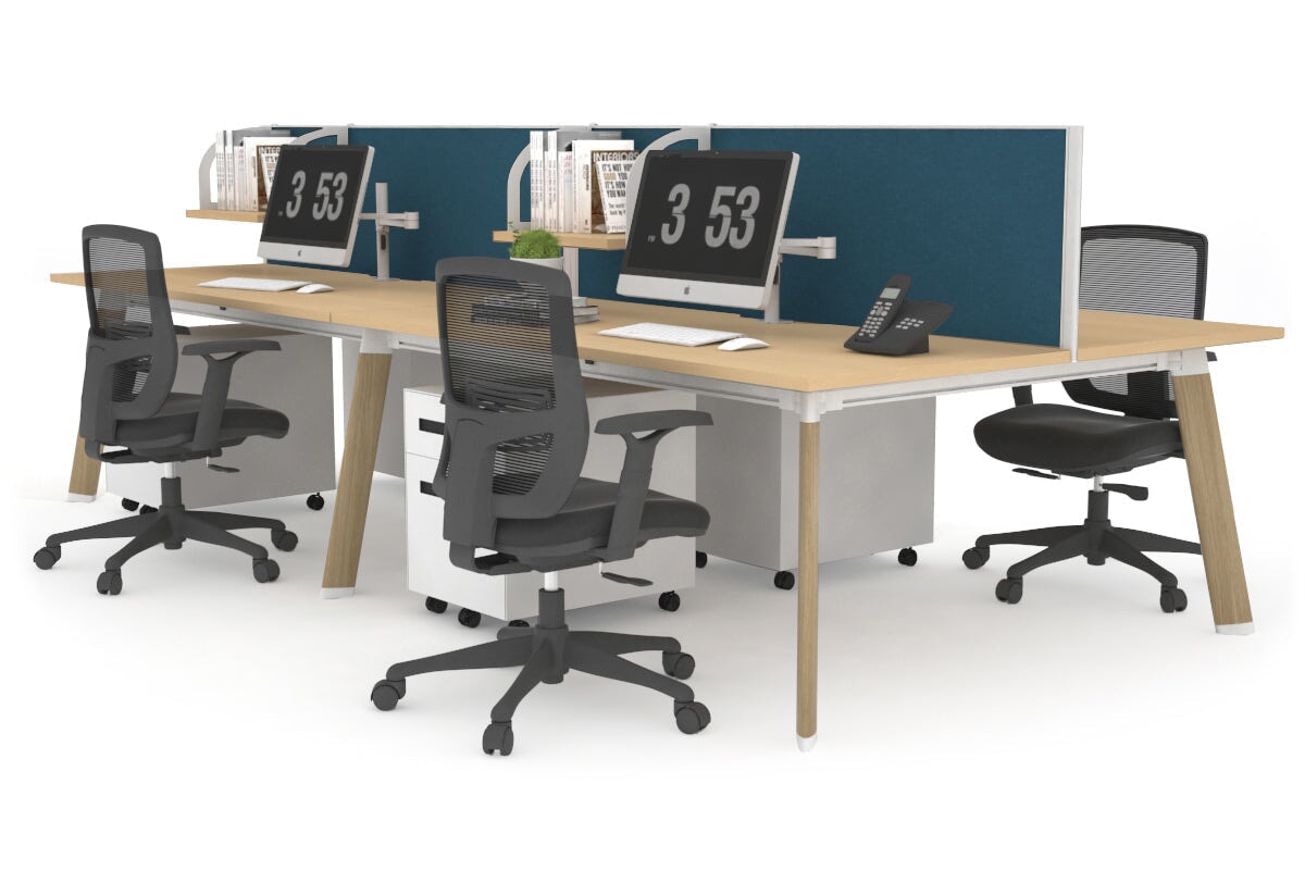4-Person Workstation with Wood Imprint Frame - 1800L x 700W Office Desk for Team Collaboration & Productivity | Perfect for Open Office Spaces & Coworking Environments