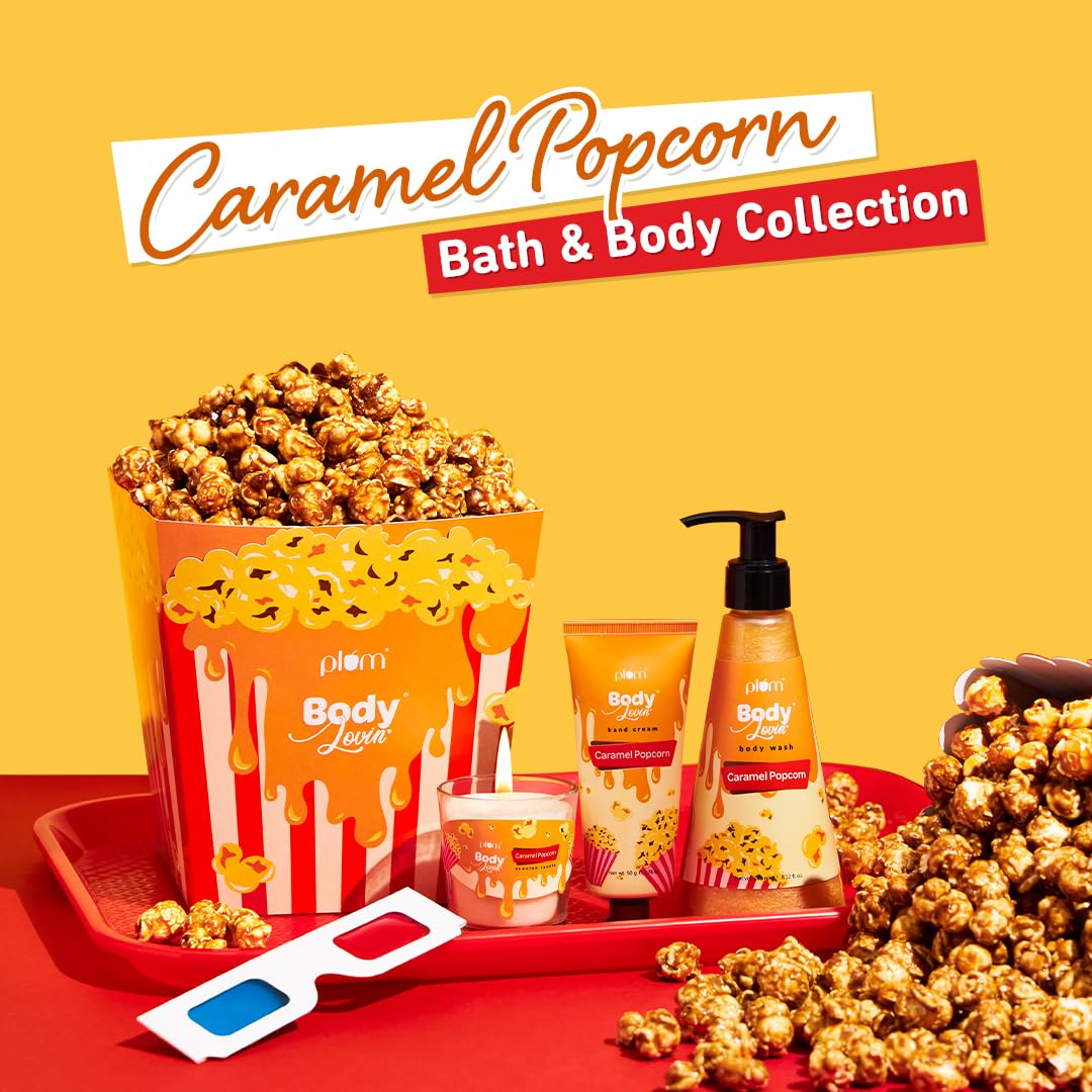 Plum BodyLovin' Caramel Popcorn Body Wash - SLS-Free Moisturizing Shower Gel for Women with Warm Caramel Scent & Aloe Vera | Long-Lasting Fragrance for Soft, Smooth Skin (8.1 fl oz) | Perfect for Relaxing Baths & Gift Sets