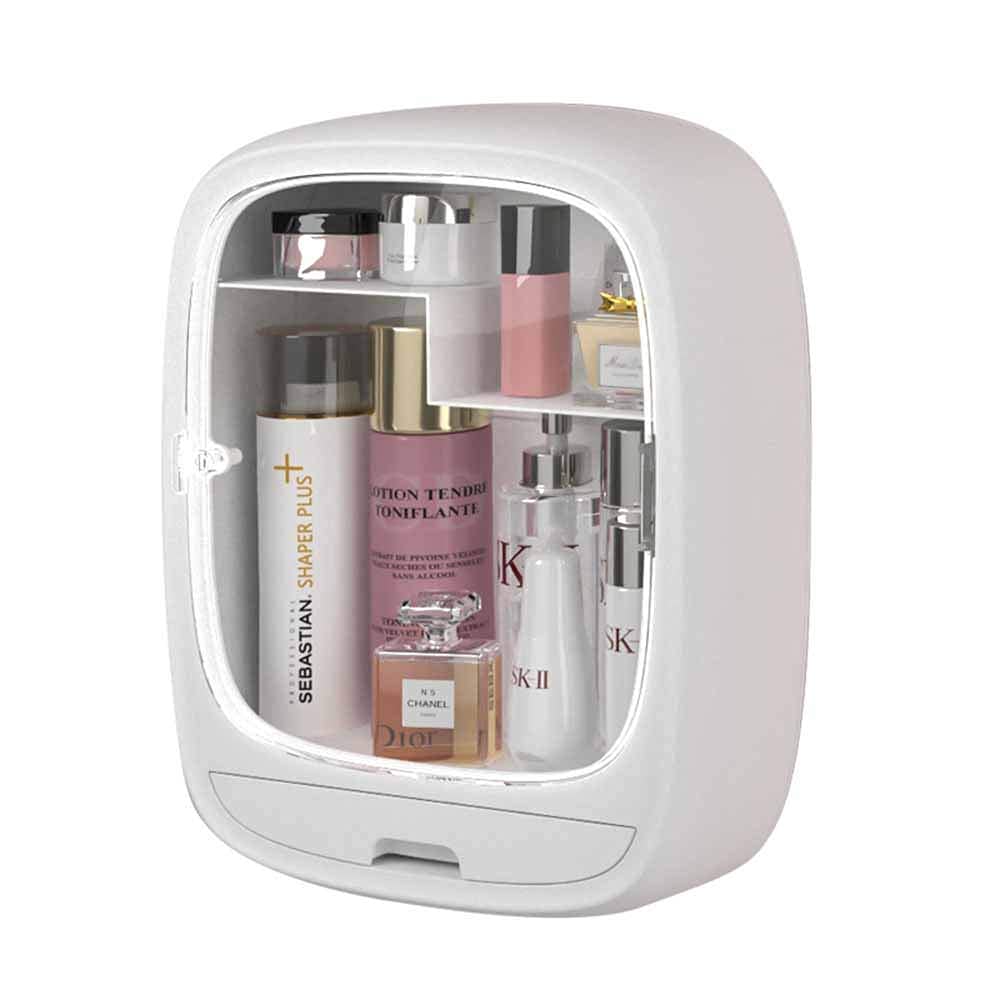 Wall-Mounted Makeup Organizer with Drawer - Dustproof Waterproof Cosmetic Storage Box for Bathroom & Bedroom | White Vanity Organizer for Lipsticks, Brushes & Skincare Products | Space Saving Beauty Storage Solution