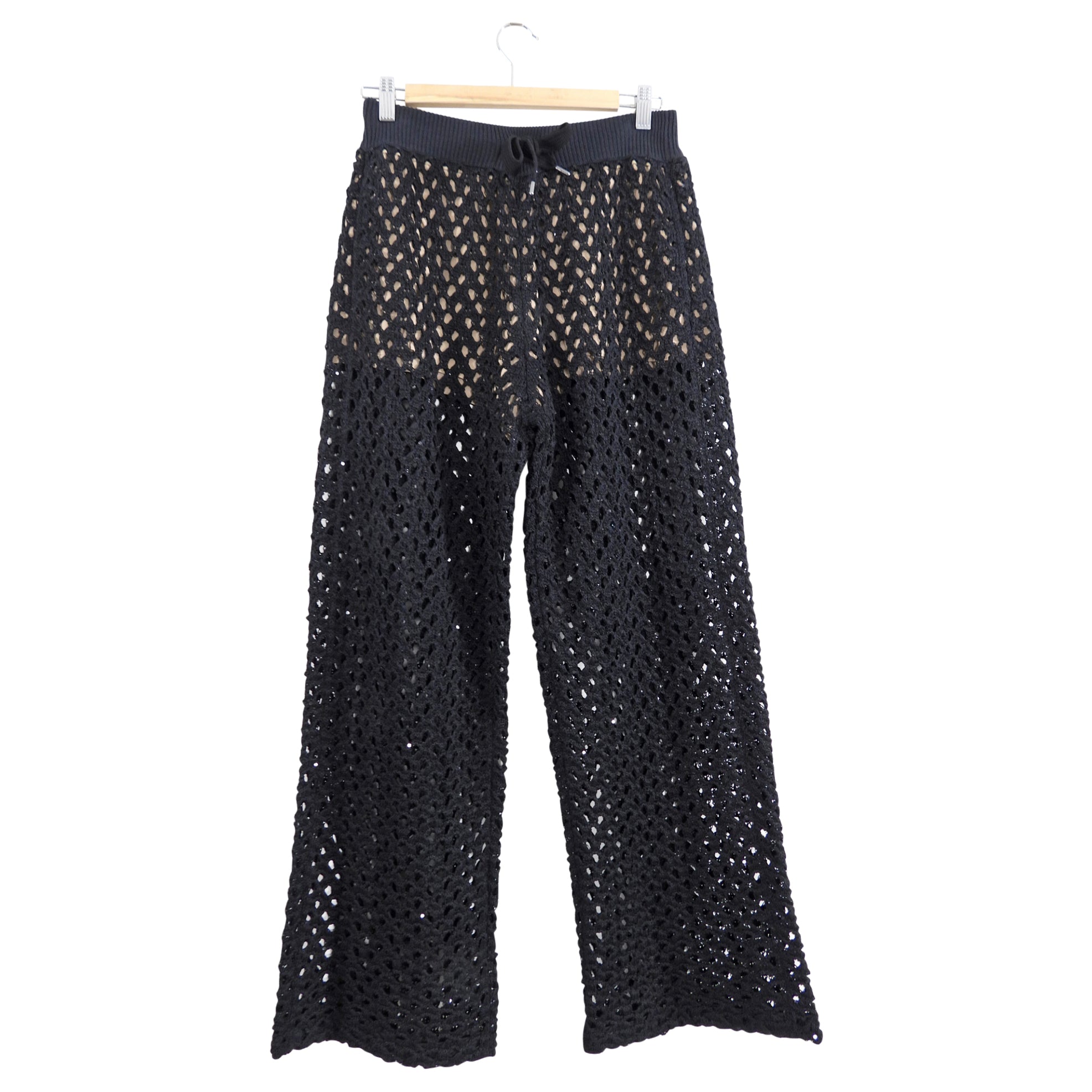Brunello Cucinelli Black Open Knit Sequin Wide Leg Jogger Pants for Women - Size S (4/6) | Comfortable Lounge Pants for Casual Wear, Night Out, and Travel
