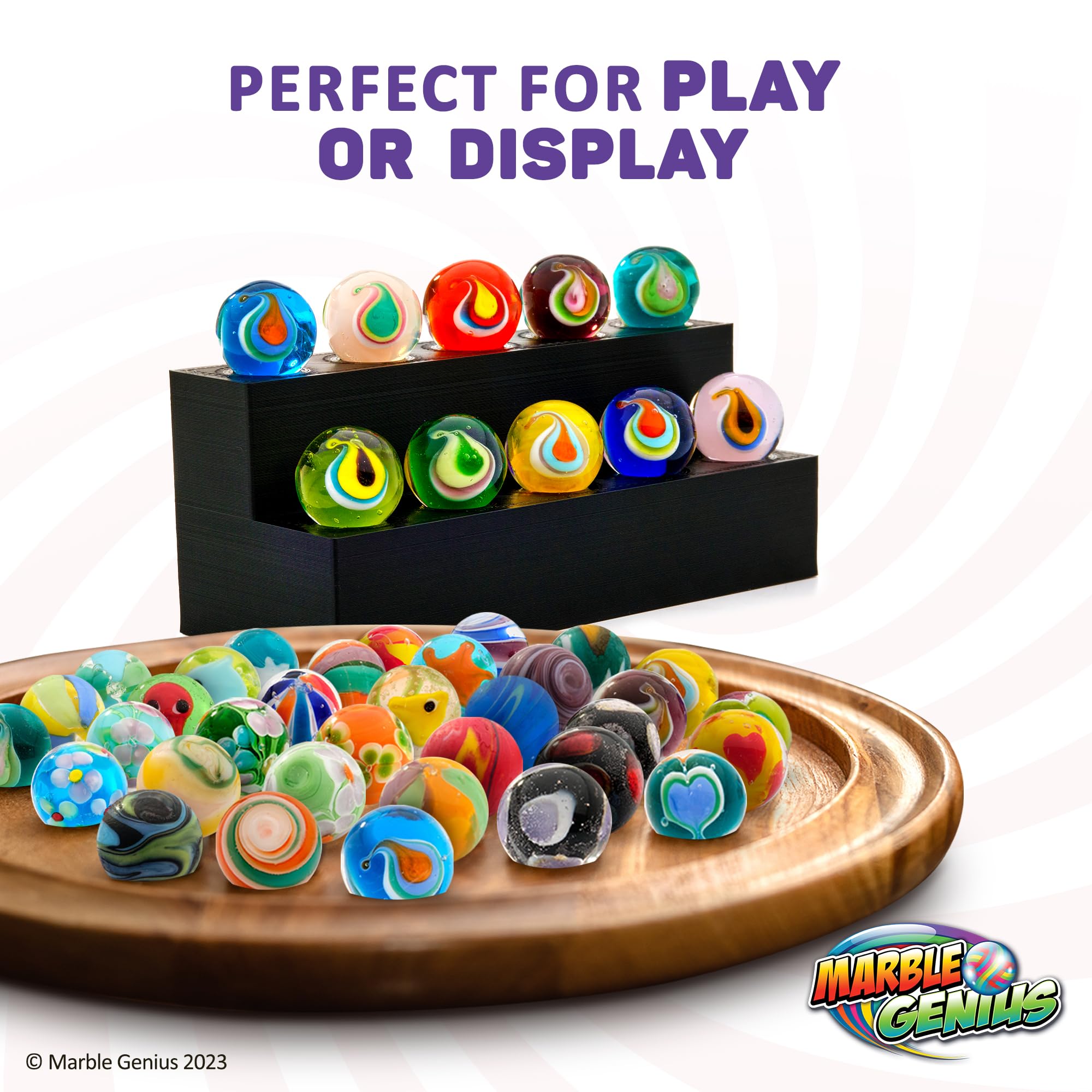 Marble Genius Collectors Marbles - 10 Handmade Glass Teardrop Marbles (16mm / ⅝ Inch) - Perfect Gift for Marble Lovers & Kids Ages 3+ - Great for Collections, Games, and Home Decor