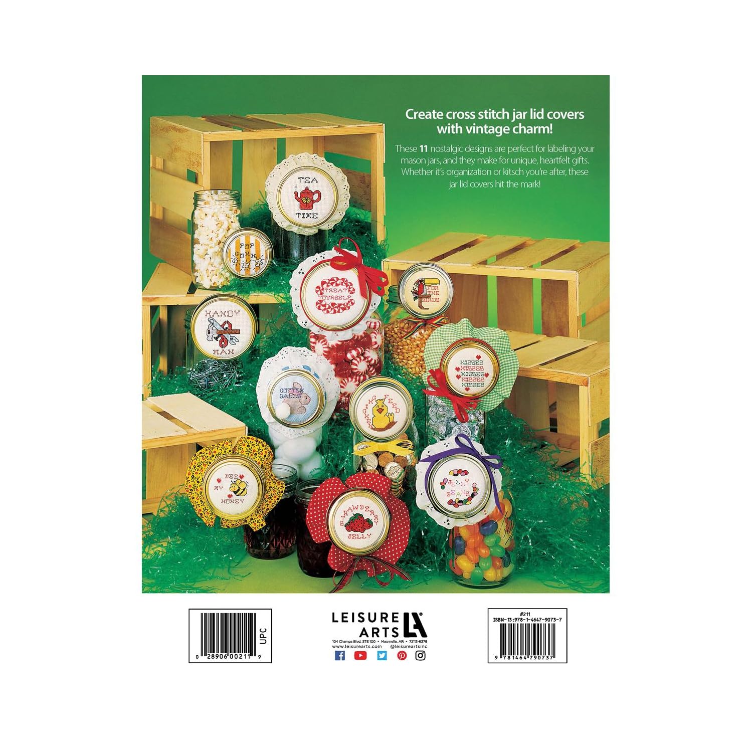 Leisure Arts Cross Stitch Book with Jar Lids - Premium Cross Stitch Patterns & Design Books for DIY Craft Projects | Perfect for Home Decor, Gift Making & Needlework Enthusiasts