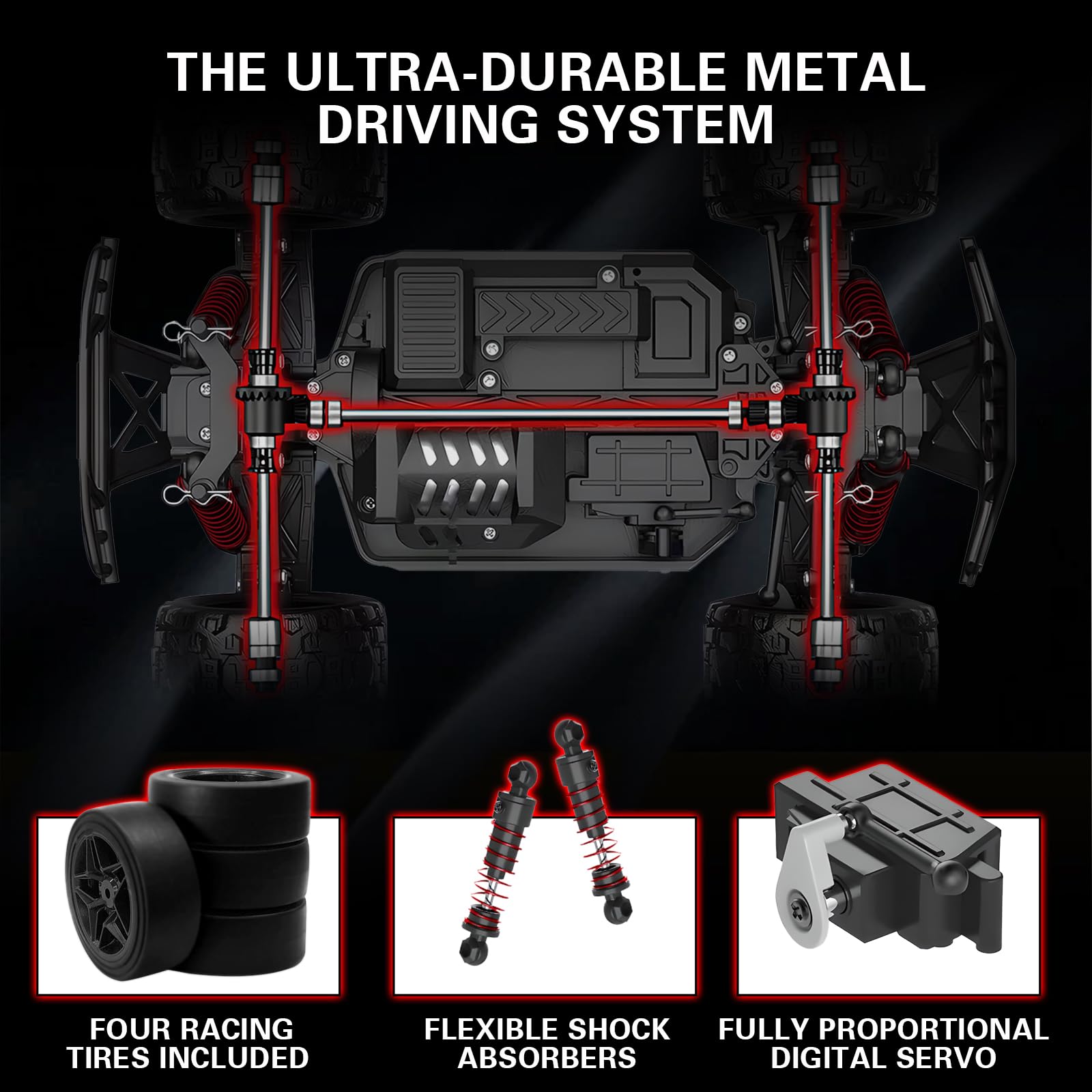 1:18 Scale All Terrain RC Cars - 40km/h High Speed Remote Control Vehicle, 2.4Ghz 4WD Off Road Monster Truck with 2 Rechargeable Batteries | Electric RC Car Toys for Kids & Adults | Perfect for Outdoor Racing, Backyard Play and Gift Giving