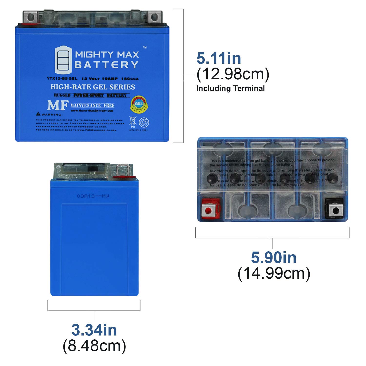 Mighty Max YTX12-BS 12V GEL Replacement Battery for Yuasa 49-1962 - Compatible with ATVs, Motorcycles & Powersports Vehicles - Long Lasting & Maintenance Free Power Solution