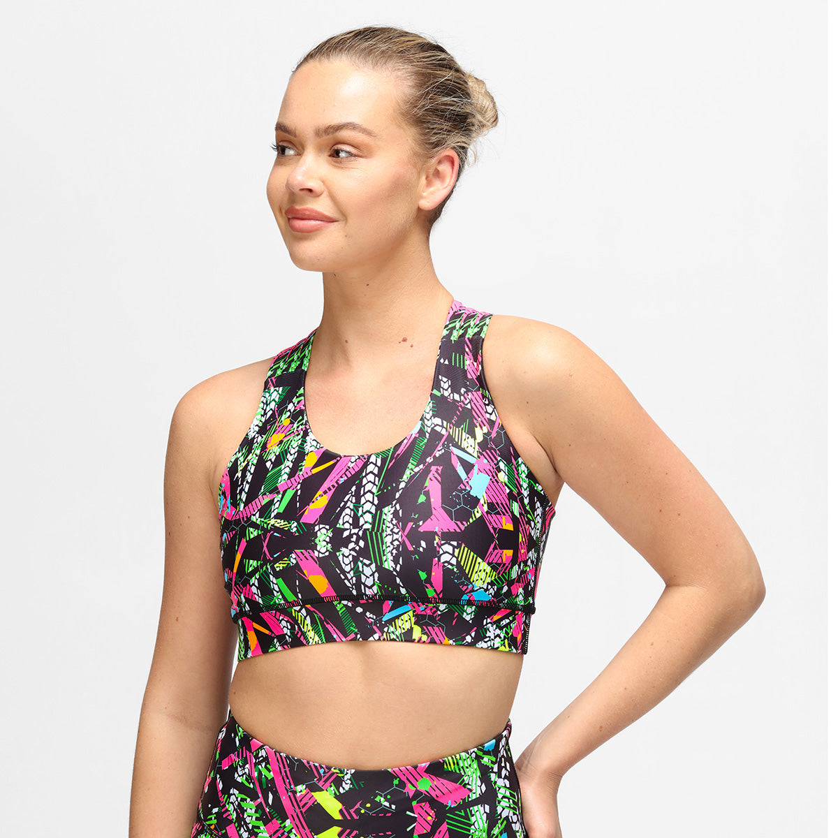 Clubbercise Retro Raver Cross Back Bra - 90s Inspired Workout Top for Dance Fitness, Yoga & Aerobics - Breathable Support for Women's Activewear