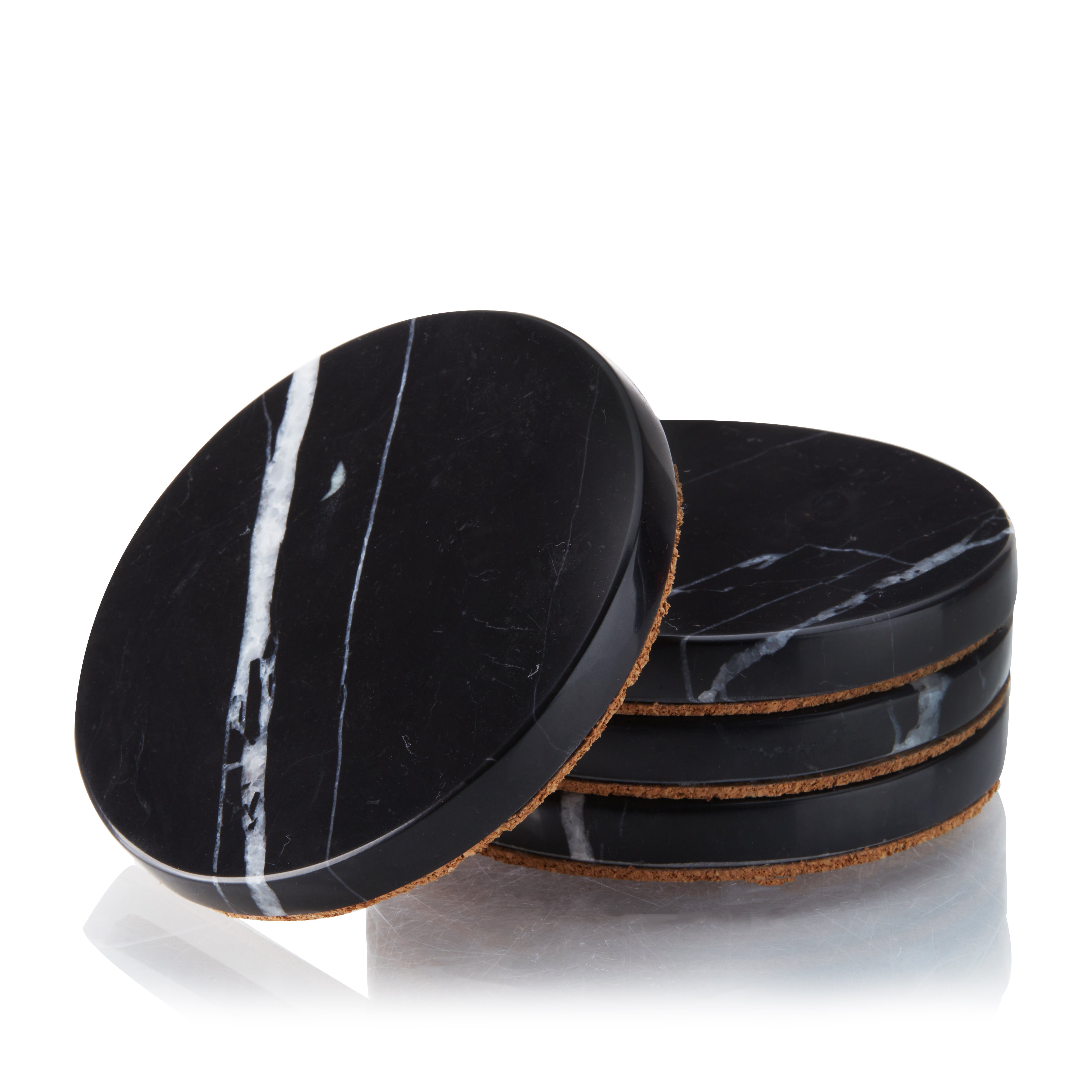 Premium Black Marble Coaster Set of 4 - Elegant Drink Coasters for Coffee Tables, Bars & Home Decor - Waterproof & Heat-Resistant Stone Coasters for Drinks, Glasses & Hot Beverages