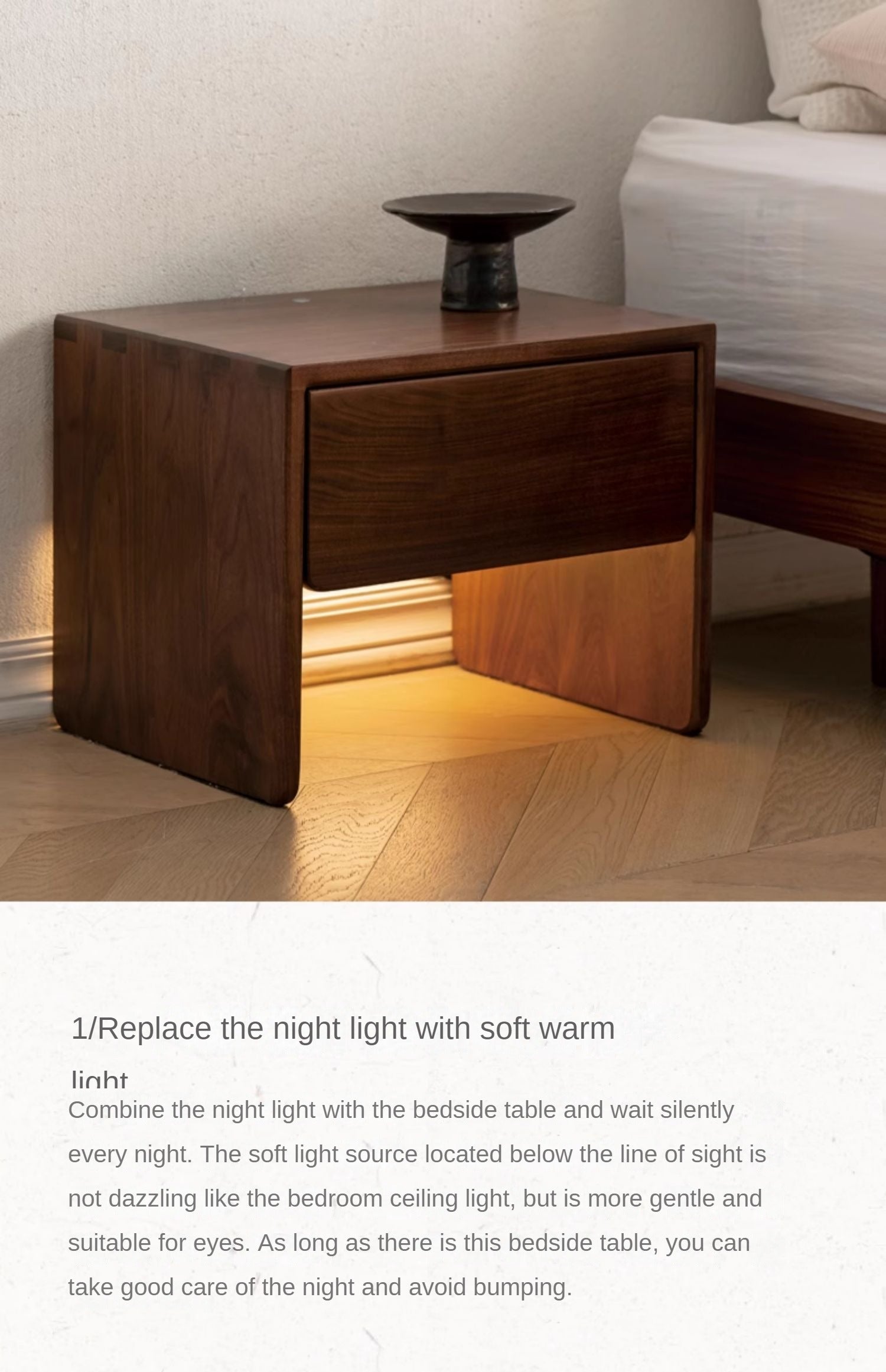 Modern Solid Wood Nightstand - Black Walnut & Ash Wood Bedside Table for Bedroom, Living Room, or Office - Stylish and Functional Storage Furniture
